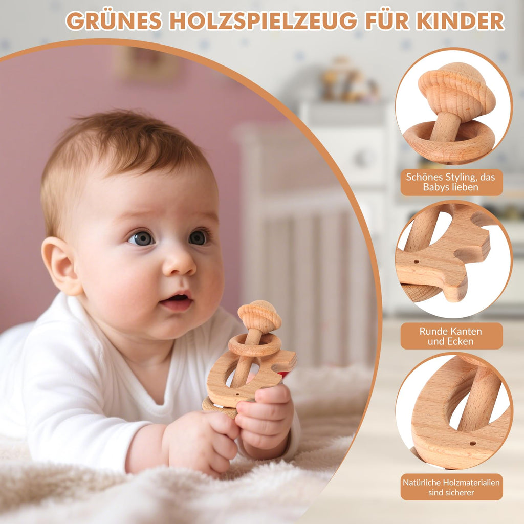 Neugeborenen Geschenk, 7-in-1Baby Geschenkset für Jungen Mädchen: Baby Decke,Schmusetuch, Holzrassel mit Elefant, Lätzchen,Socken in Geschenkbox|Baby Geburt Geschenk, Babyparty Idee-Beige