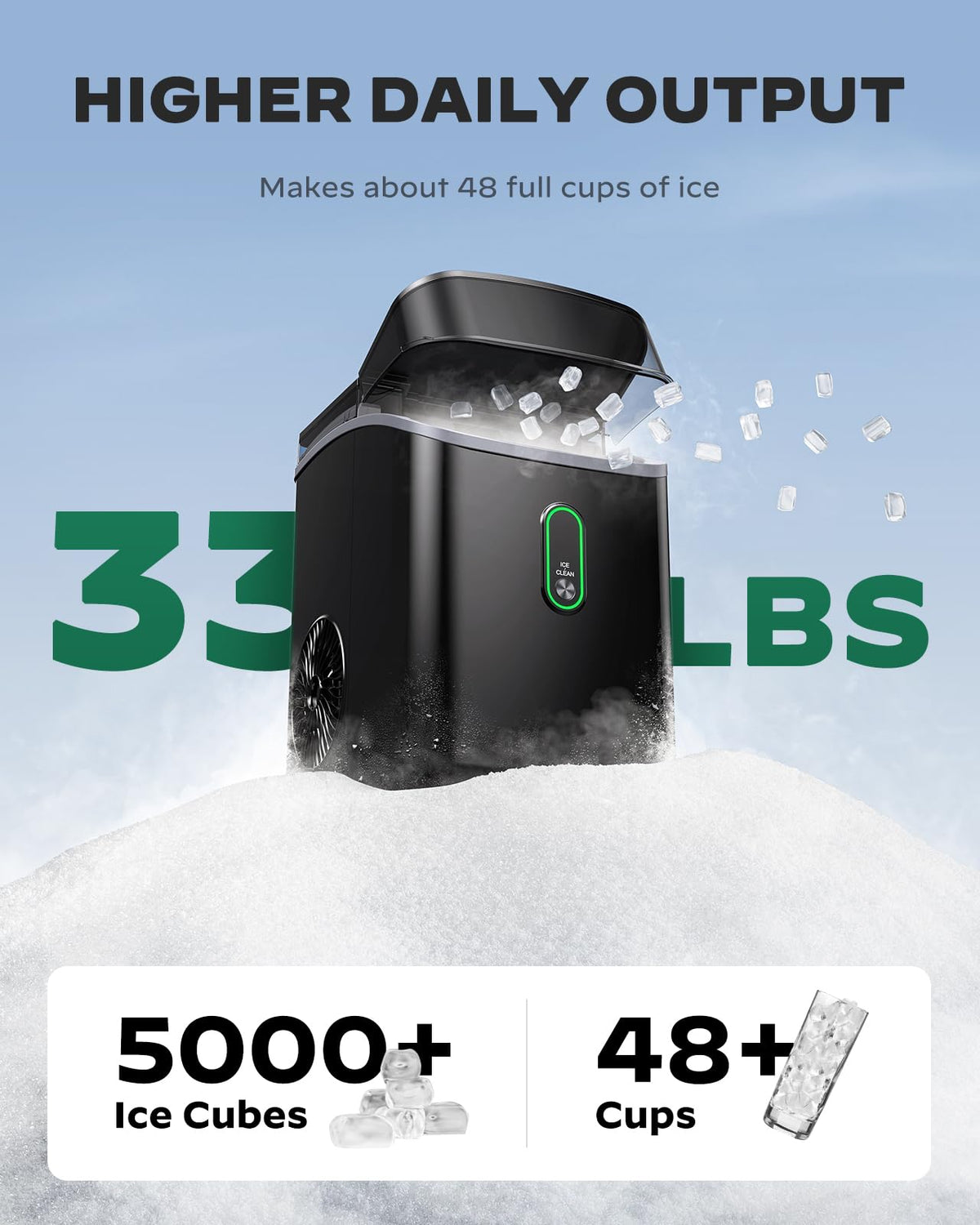 Nugget Eismaschine Arbeitsplatte, Kieseleismaschine mit weichem, kaubarem Eis, Ein-Klick-Bedienung, Eismaschine mit Selbstreinigung, 15 kg/24 Stunden für Zuhause, Küche, Büro