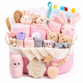 Baby Geschenk, Geschenkkorb zur Geburt für Mädchen & Jungen, Rosa