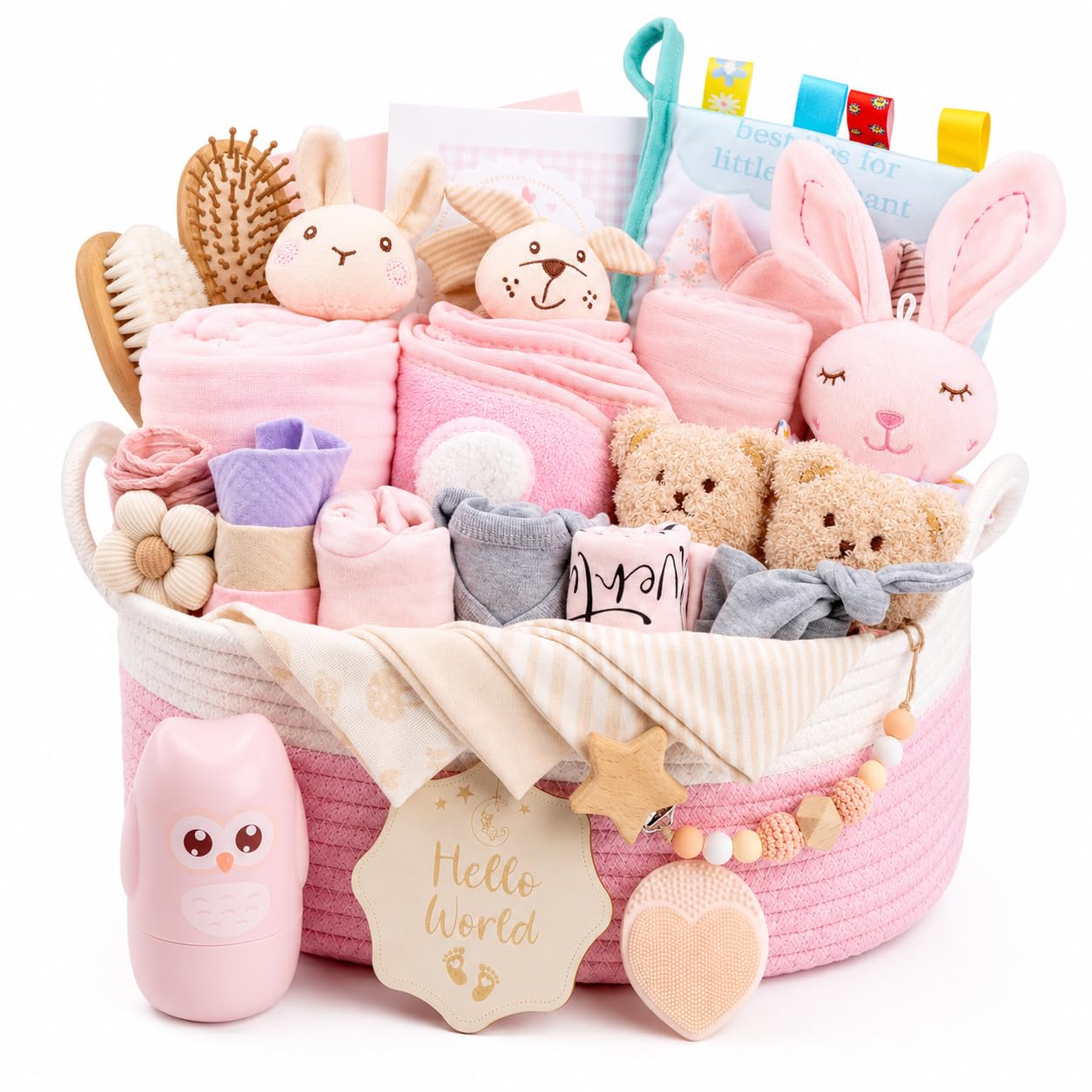 Baby Geschenk, Geschenkkorb zur Geburt für Mädchen & Jungen, Rosa