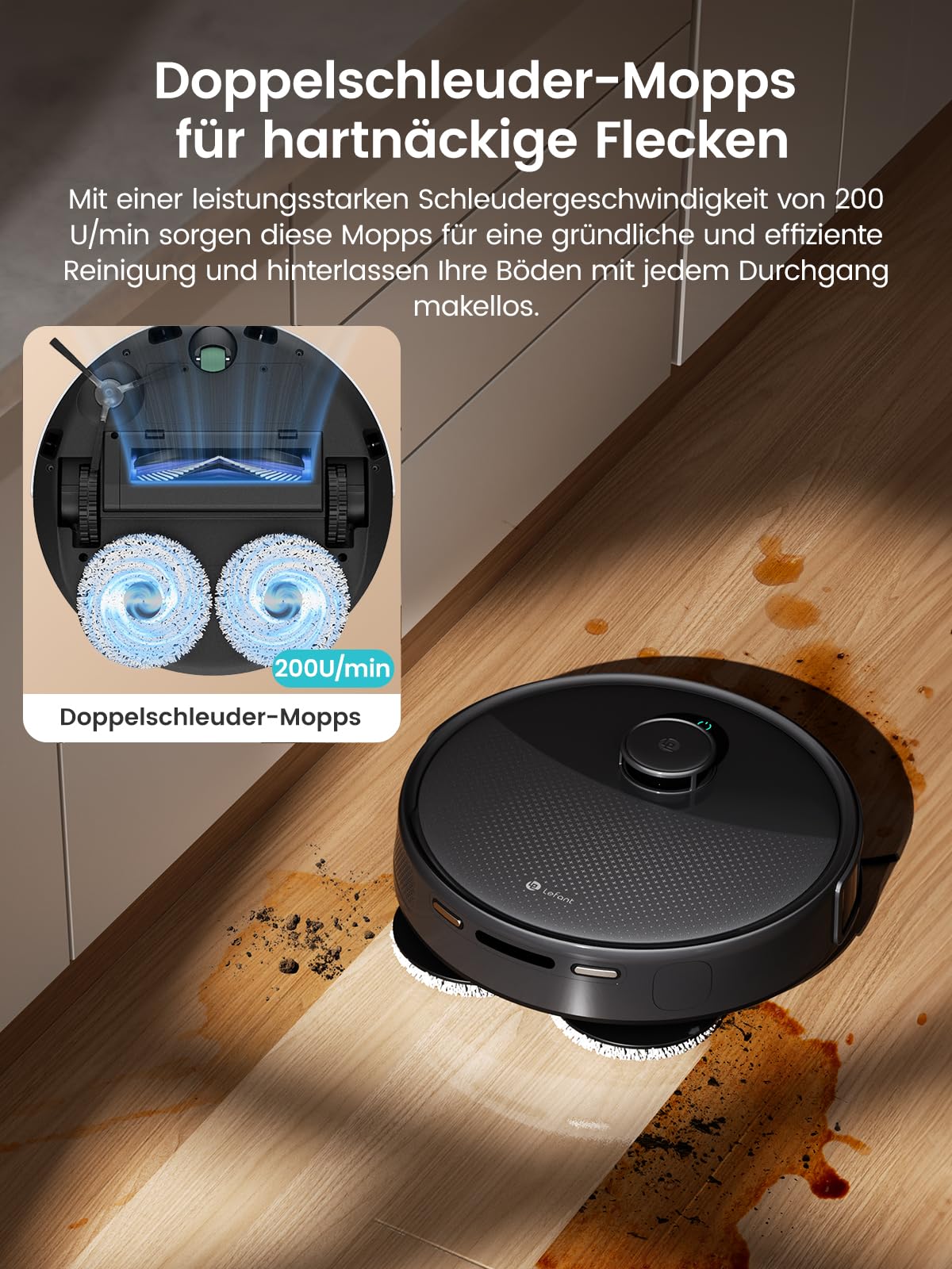Lefant M3 Saugroboter mit Wischfunktion 45°C Heißwasser-Moppwäsche 12000Pa