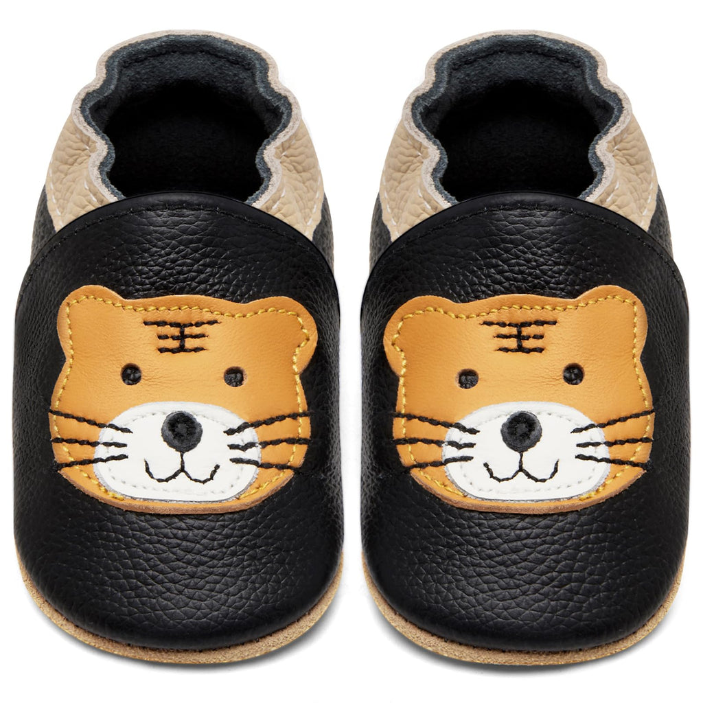 IceUnicorn Krabbelschuhe Baby Lauflernschuhe Jungen Mädchen Weicher Leder Babyhausschuhe Kleinkind Rutschfeste Lederschuhe Baby(Schwarzer Tiger, 12-18 Monate)
