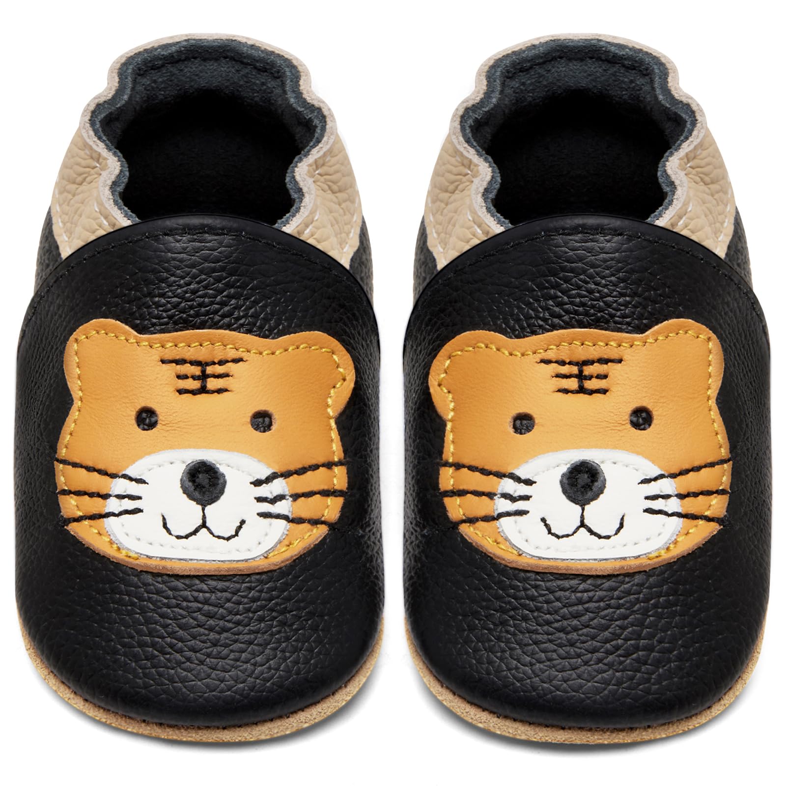 IceUnicorn Krabbelschuhe Baby Lauflernschuhe Jungen Mädchen Weicher Leder Babyhausschuhe Kleinkind Rutschfeste Lederschuhe Baby(Schwarzer Tiger, 12-18 Monate)