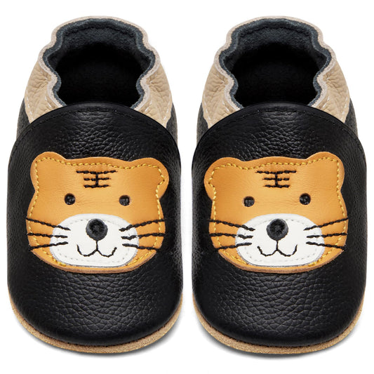 IceUnicorn Krabbelschuhe Baby Lauflernschuhe Jungen Mädchen Weicher Leder Babyhausschuhe Kleinkind Rutschfeste Lederschuhe Baby(Schwarzer Tiger, 12-18 Monate)