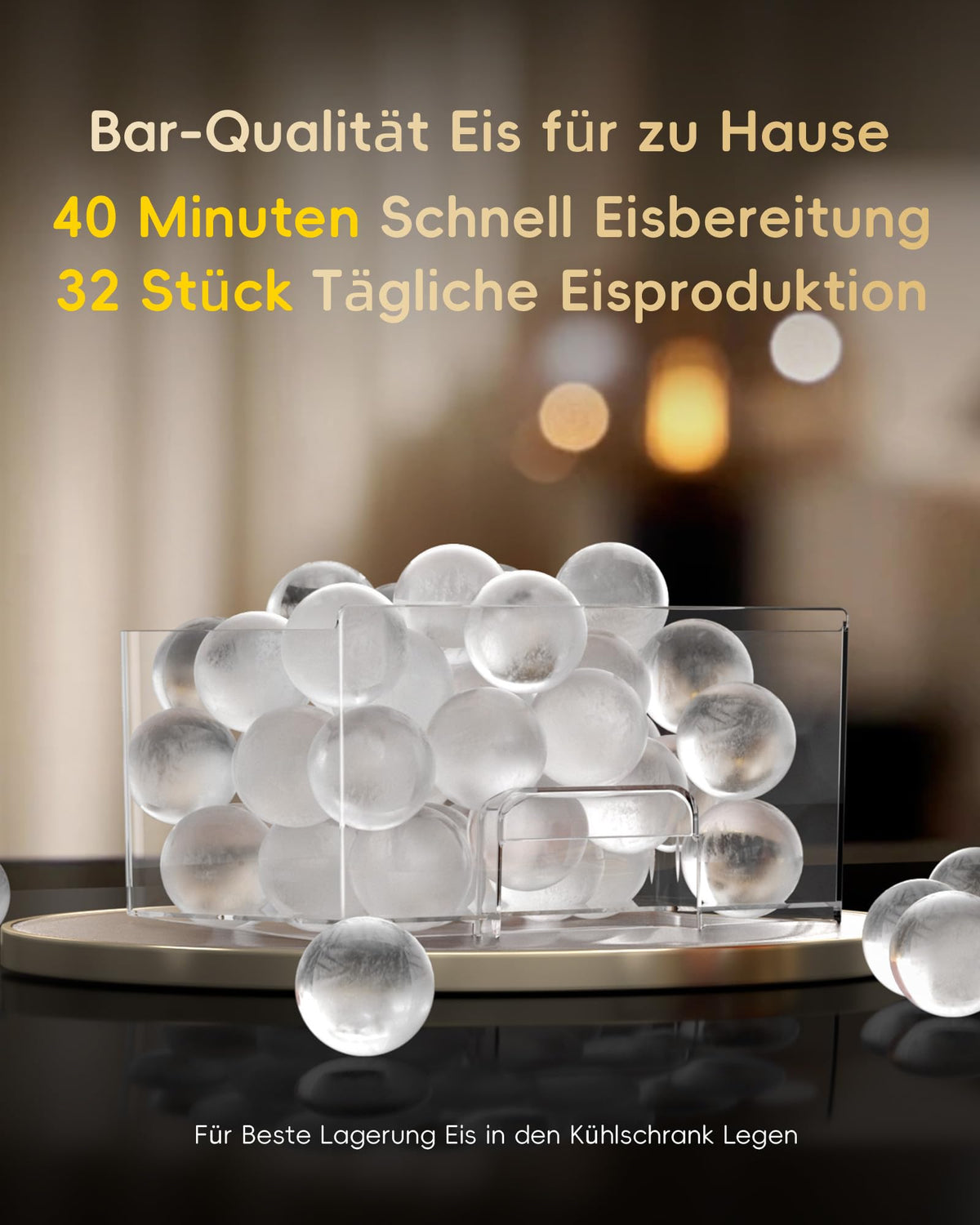 ecozy 60mm Klare Eiswürfelmaschine Eiskugeln, 8h Startzeitvorwahl, Kompakt