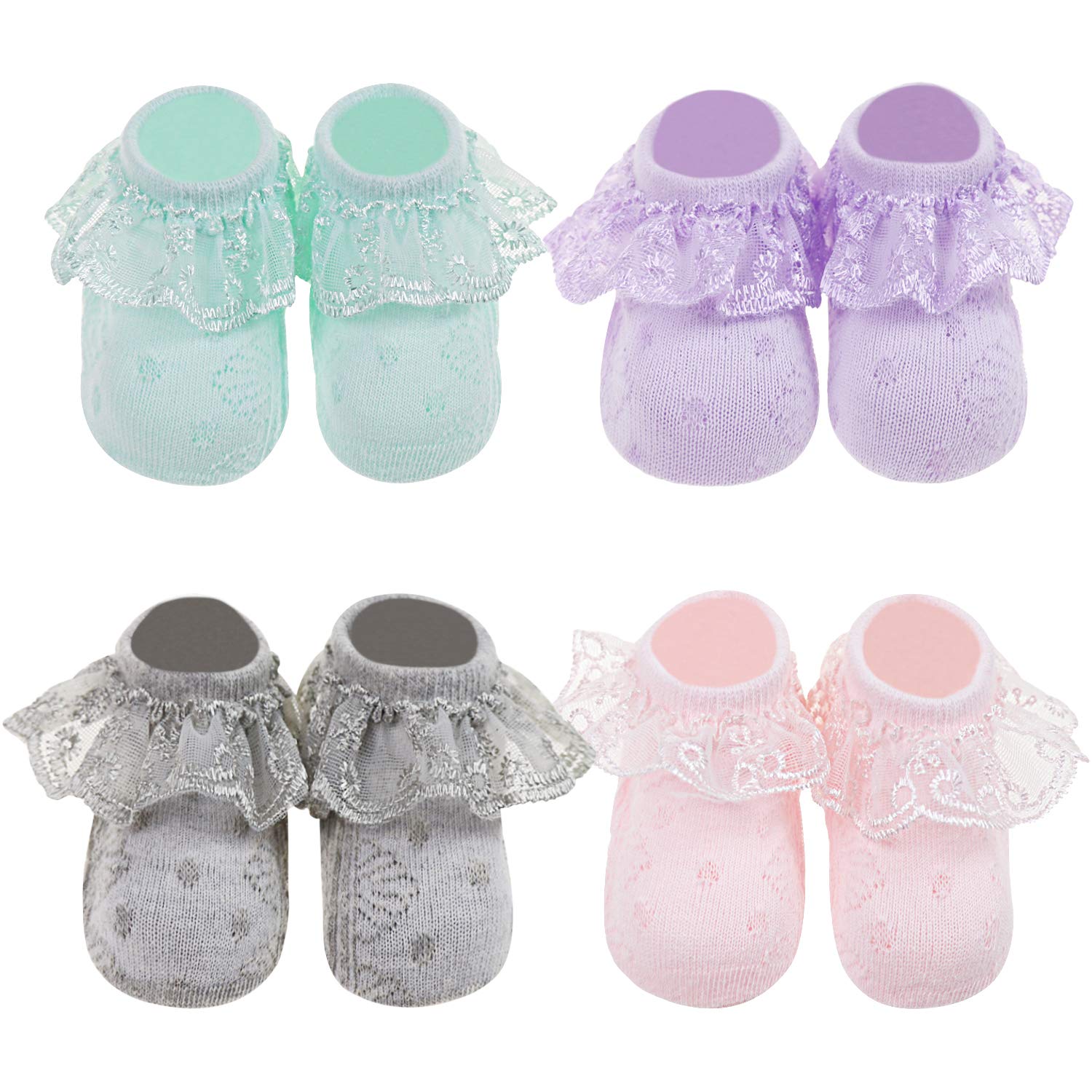 DRESHOW Säugling Spitze Schleife Socken Baby Rüschen Spitze Socken Neugeborene Kleinkinder Mädchen Socken Knöchel Kleid Socke