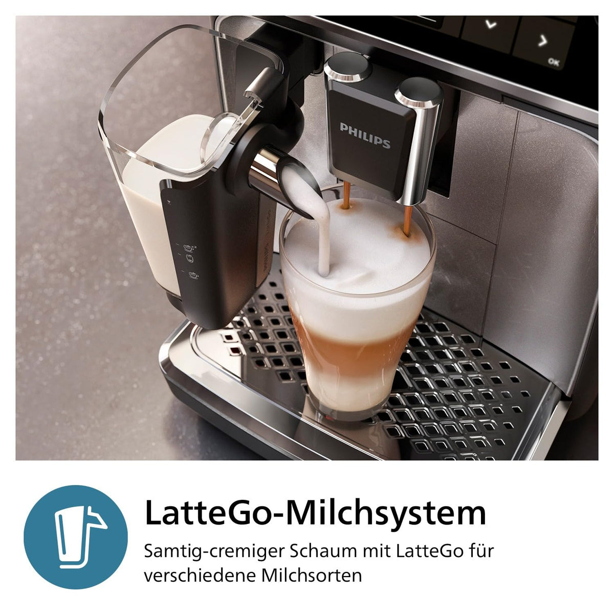 PHILIPS Kaffeevollautomat LatteGo 3300 Serie, Chrom, 6 Spezialitäten