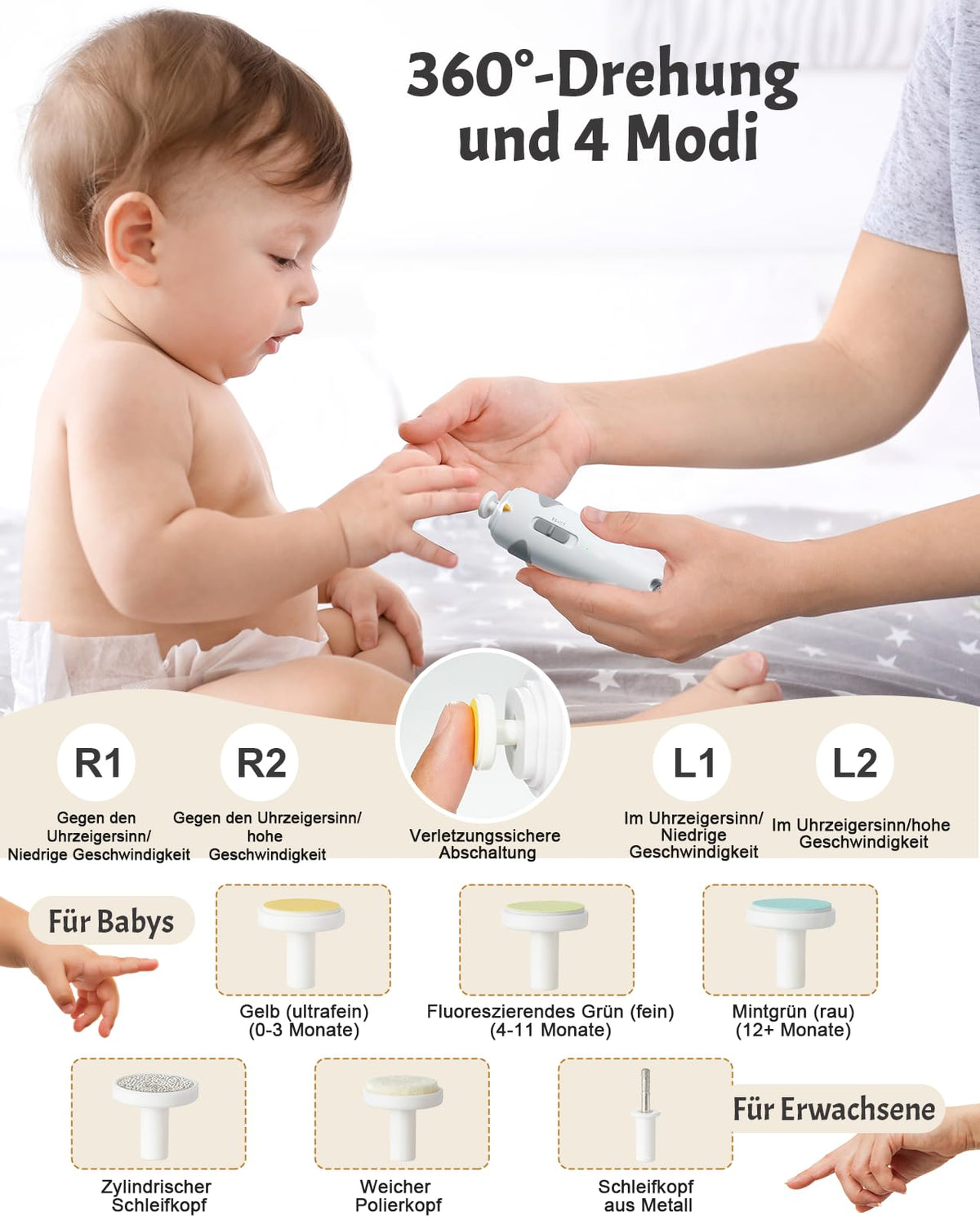 Lictin Baby Nagelfeile Elektrisch, 25 in 1 Baby Nagelset,Weiß