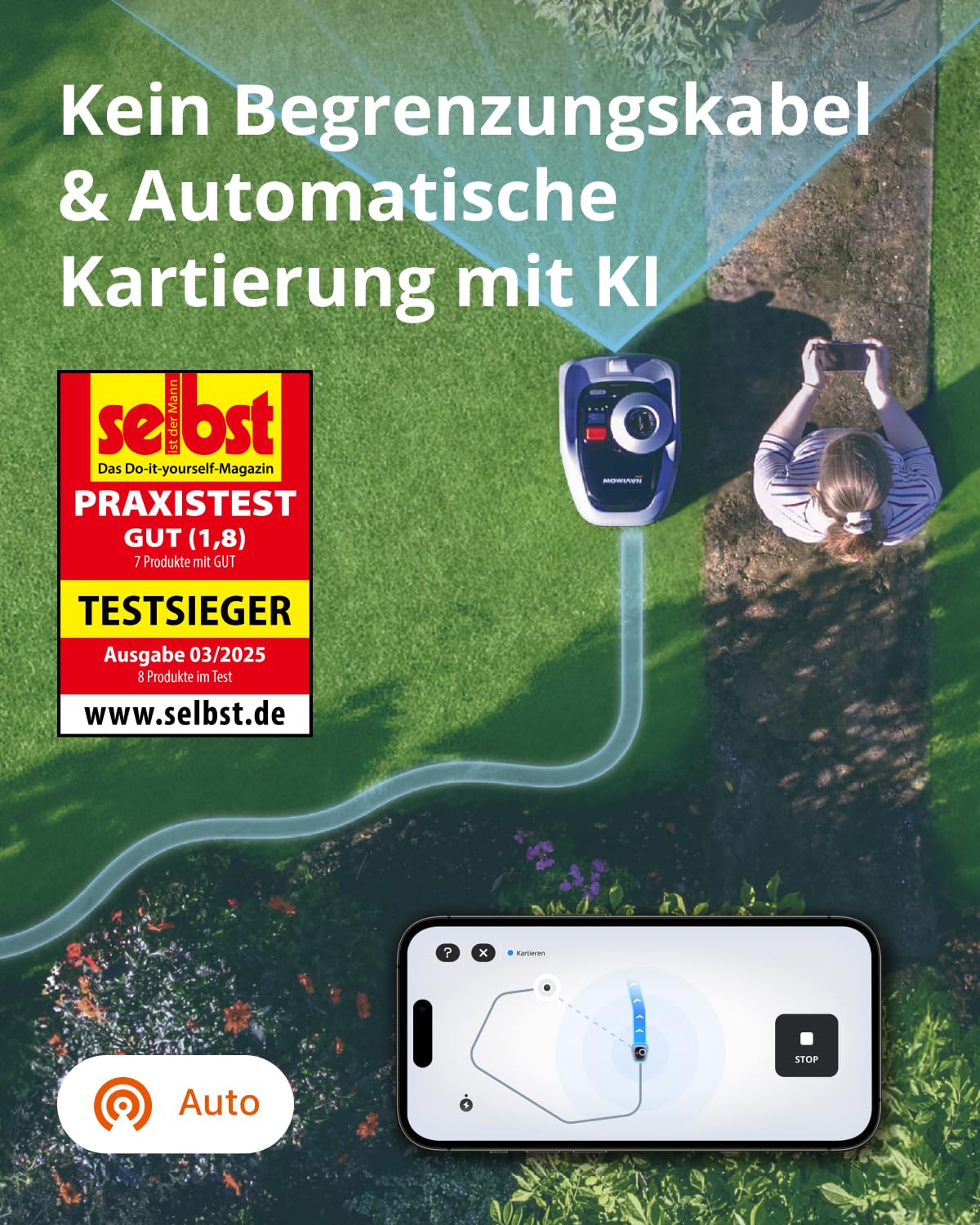 Navimow i105E Mähroboter ohne Begrenzungskabel, Empf. 500 m², RTK+Vision