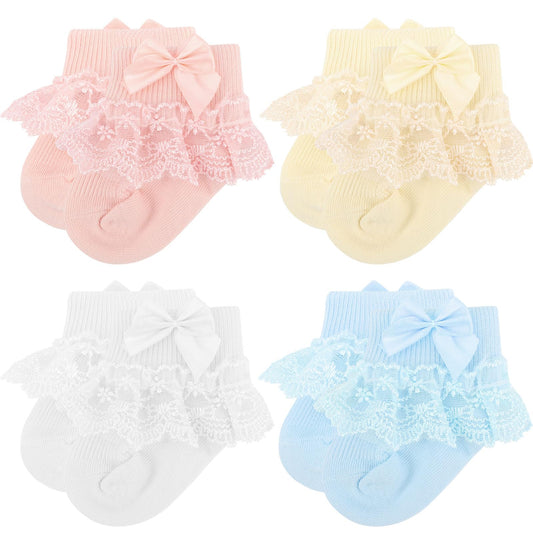 DRESHOW Säugling Spitze Schleife Socken Baby Rüschen Spitze Socken Neugeborene Kleinkinder Mädchen Socken Knöchel Kleid Socke
