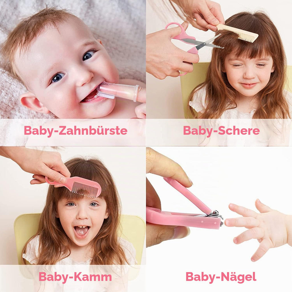 Baby-Pflegeset, Sicherheitspflege-Set für Kleinkinder mit Haarbürste, Kamm, Nagelknipser, Nasensauger, Baby-Essentials-Set für Neugeborene, Mädchen, Jungen (rosa Baby-Pflegeset)