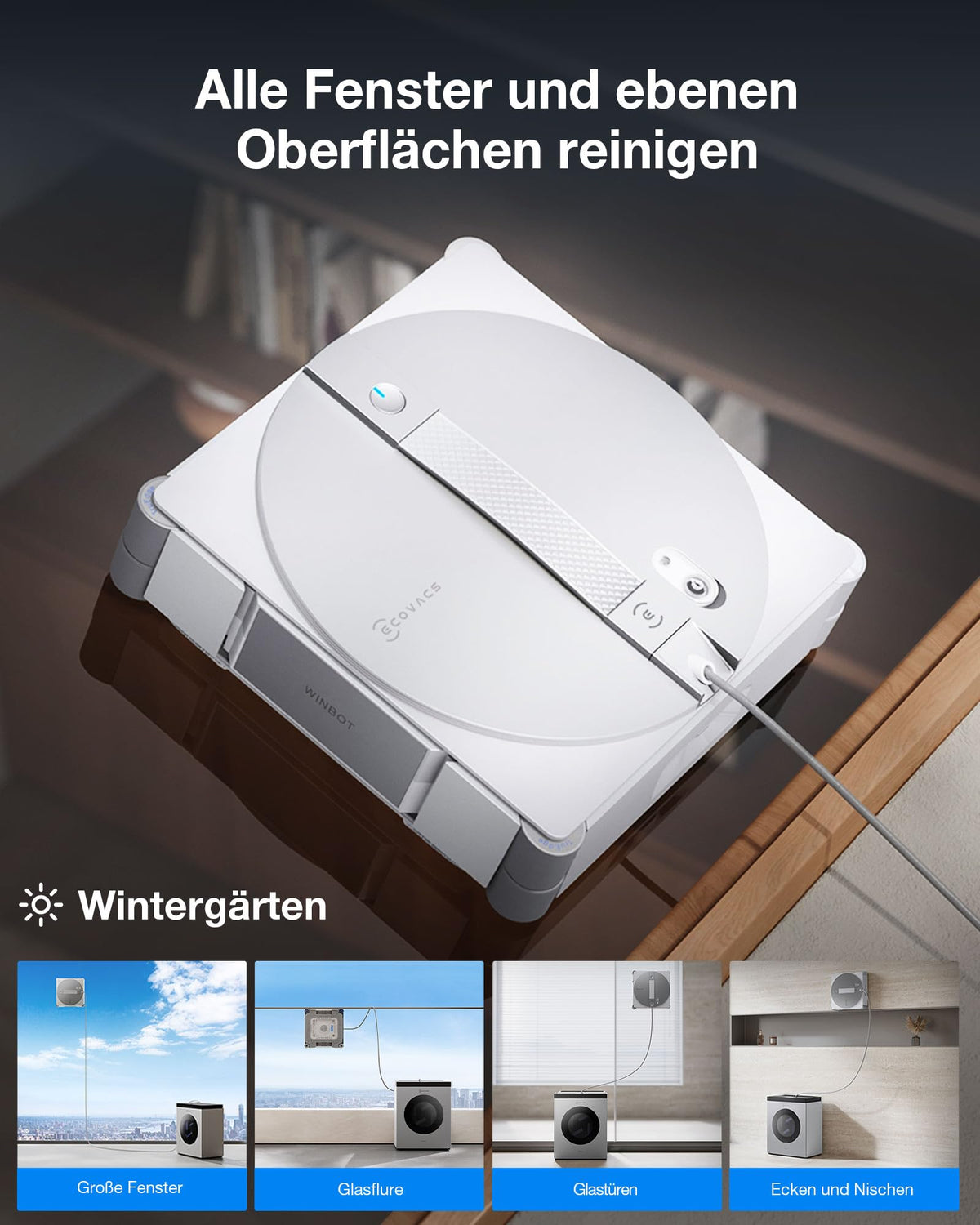 ECOVACS WINBOT W3 OMNI Fensterputzroboter mit Multifunktionsstation, Automatische Reinigung der Wischpads, Intelligente Reinigung entlang der Ränder, Sprühen mit drei Düsen, App-Steuerung