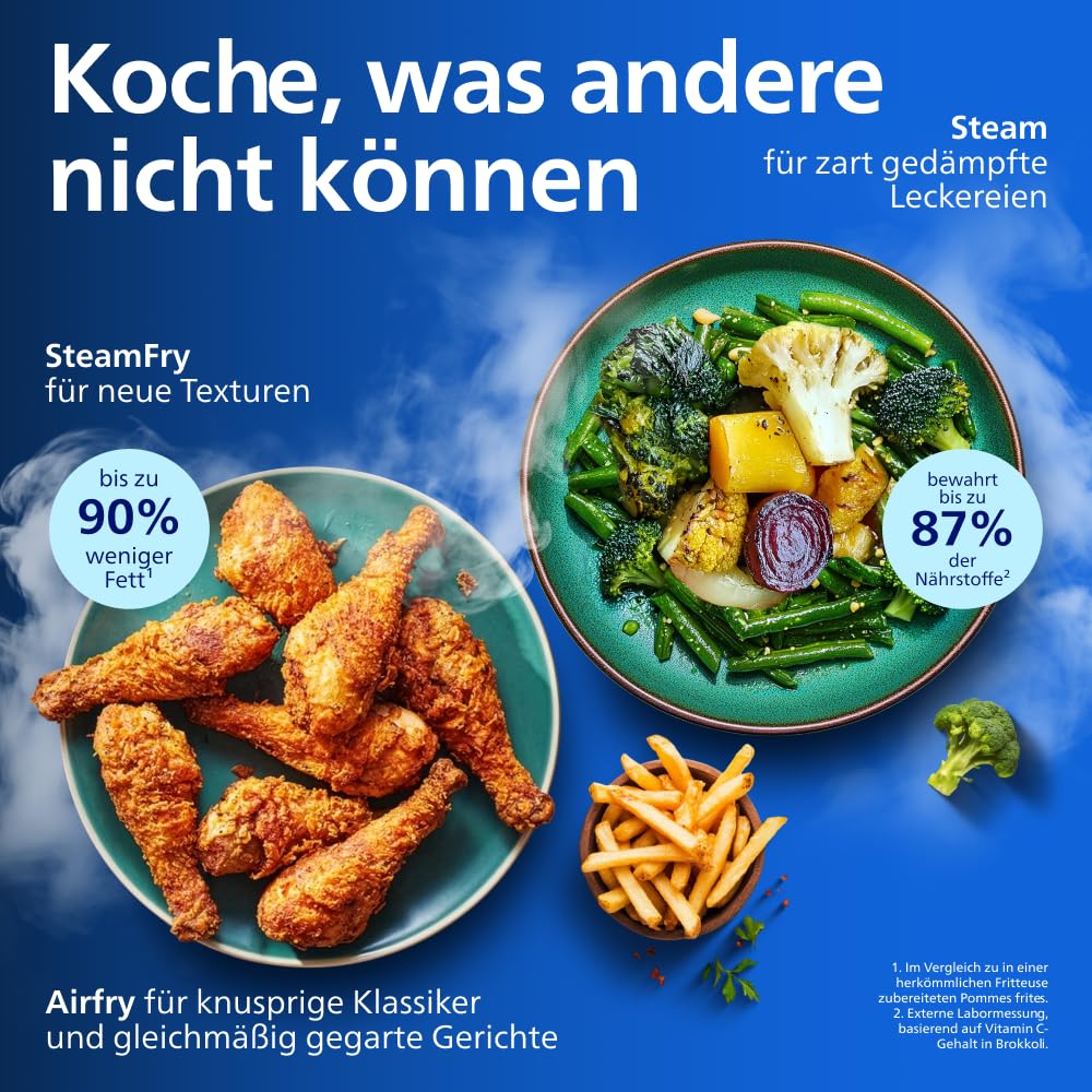 Philips Steam Airfryer 5000 Heißluftfritteuse, Schwarz/Kupfer, 9 L