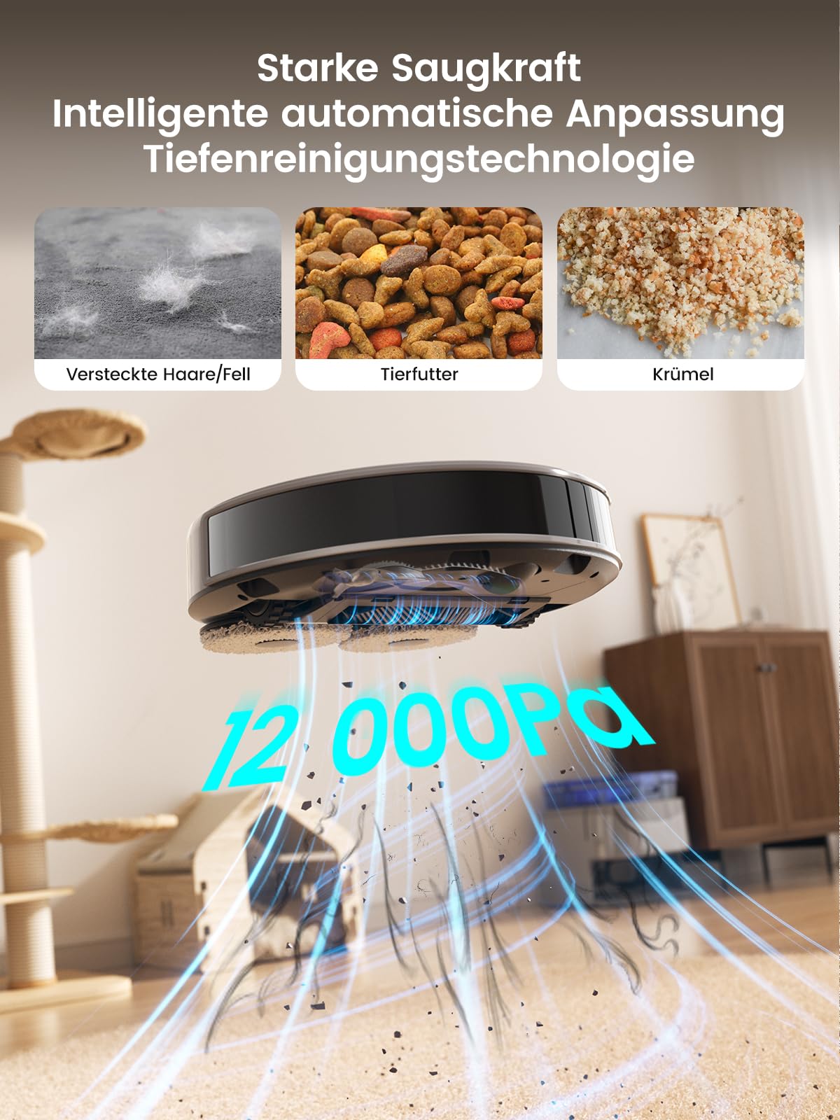 Lefant M3 Saugroboter mit Wischfunktion 12000Pa 45°C Heißwasser-Moppwäsche