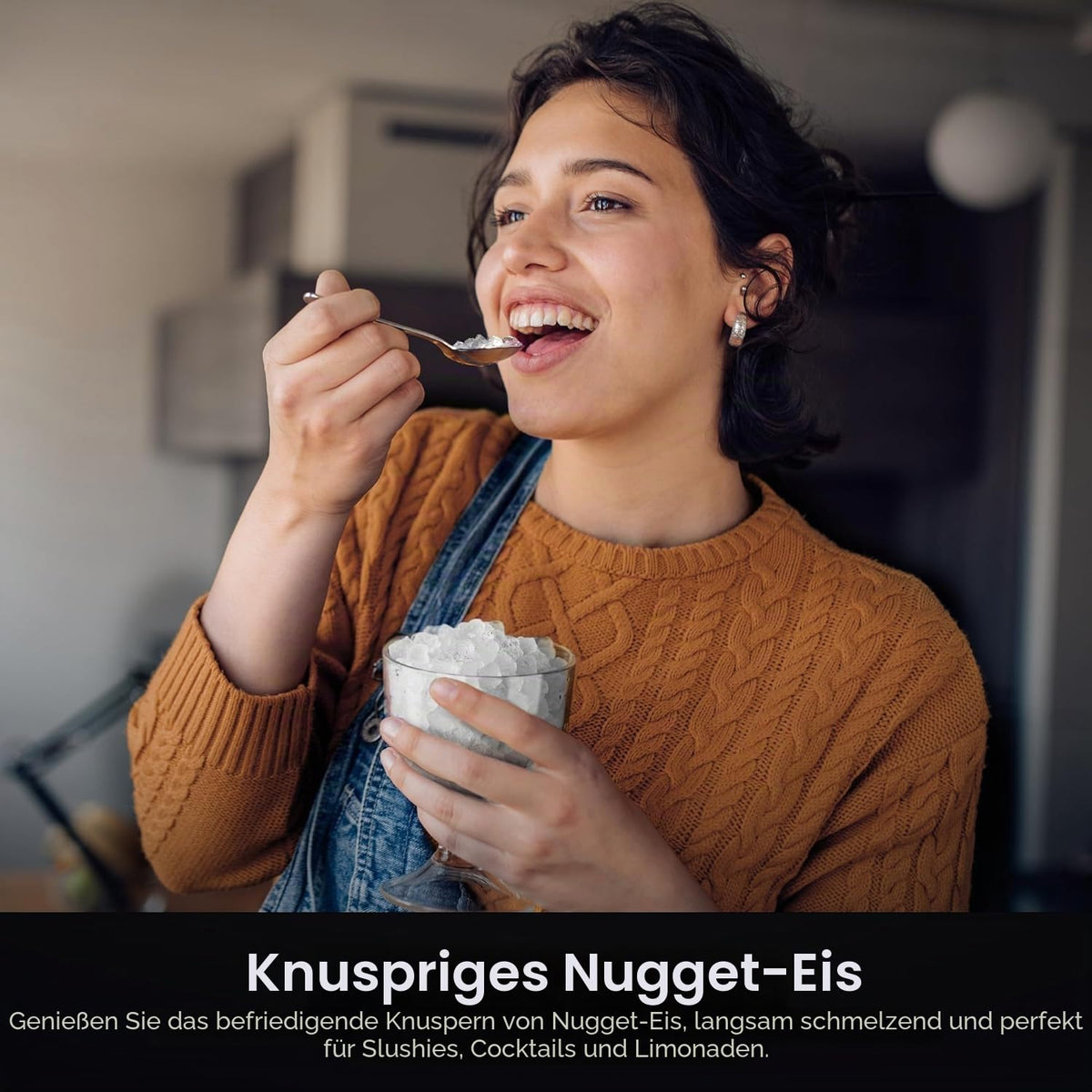 Kismile Nugget Eiswürfelbereiter, tragbare Eismaschine mit zerkleinertem Eis, 15,9 kg/Tag, selbstreinigend, Ein-Klick-Bedienung für den Heimgebrauch (Silber)