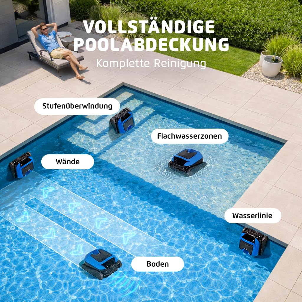 Dolphin (NEW Nautilus EON 100 Poolroboter Boden und Wand, Treppen, Wasserlinienreinigung, Feiner Filter, UltraRun-Reinigungen, App-Steuerung, Intelligente Navigation, Eingelassene Pools bis zu 15m