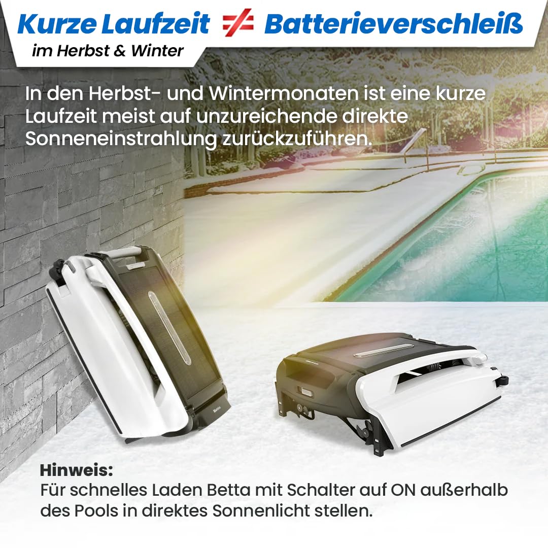 Betta SE Solar Pool Skimmer Roboter, Poolroboter Oberflächenreiniger – 30h Akku, Salzwasserbeständig, Smarte Hindernisvermeidung, 24/7 Automatische Reinigung (Weiß)