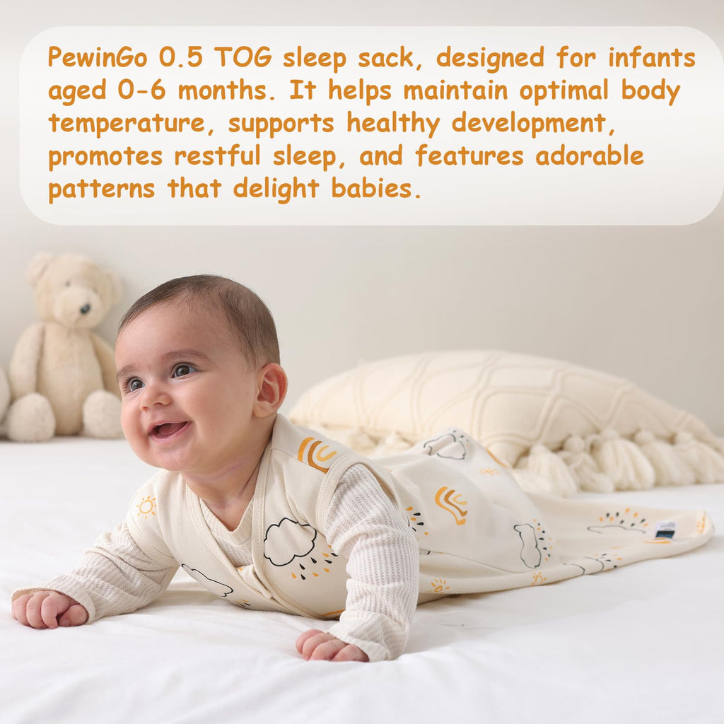 PewinGo Baby Schlafsack 0.5 TOG 2PCS aus 100%-Baumwolle für Neugeborene 0-6 Monate, Doppelreißverschluss, Weich & Atmungsaktiv, Maschinenwaschbar (Beige)