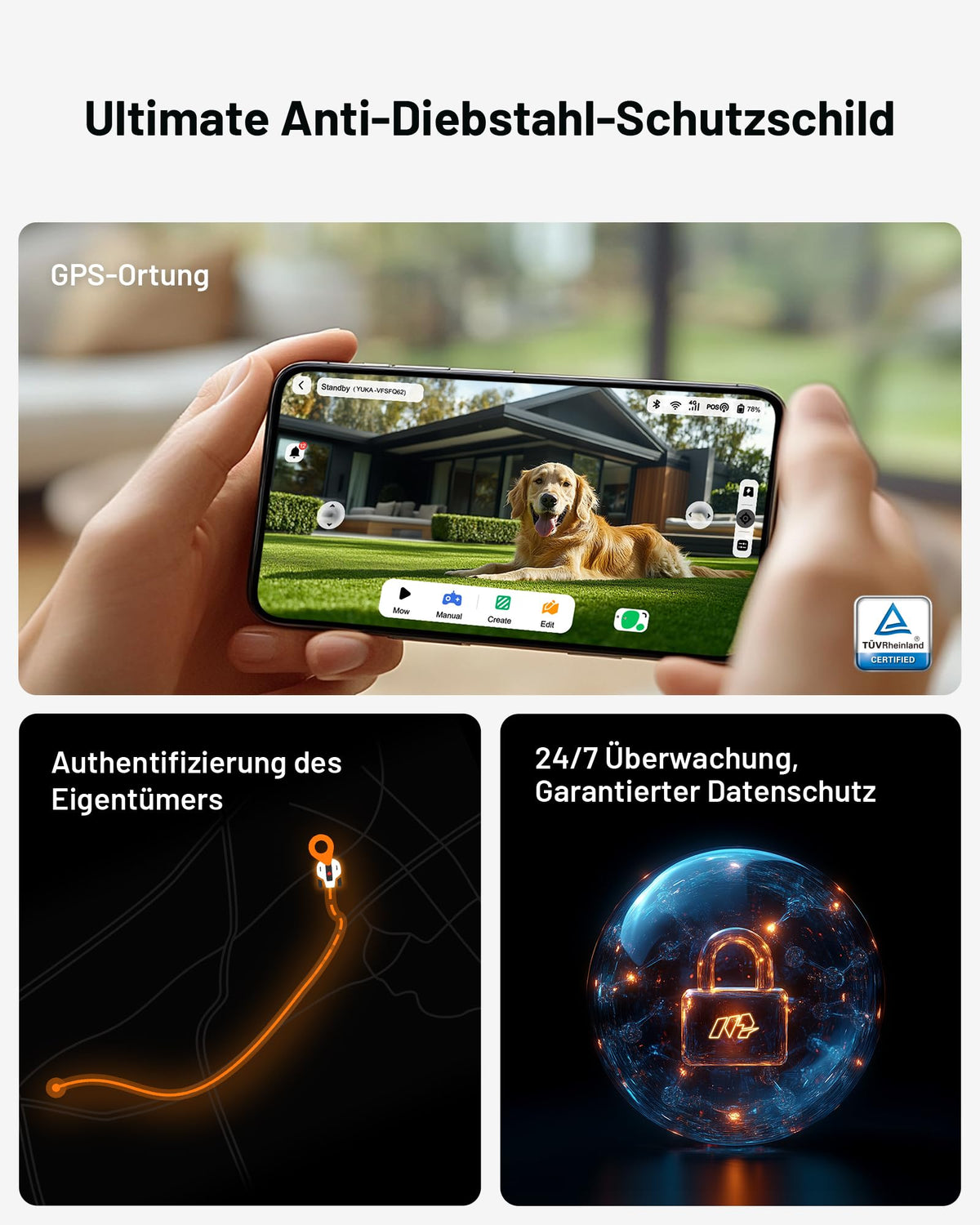 MAMMOTION YUKA 2000 Mähroboter ohne Begrenzungskabel, Max. 2400m², NetRTK+Vision, Keine RTK-Antenne, Auto-Kartierung,2000m², Intelligenter Rasenmäher Roboter mit 4G-Modul, 50% Steigung(YUKA 2000)
