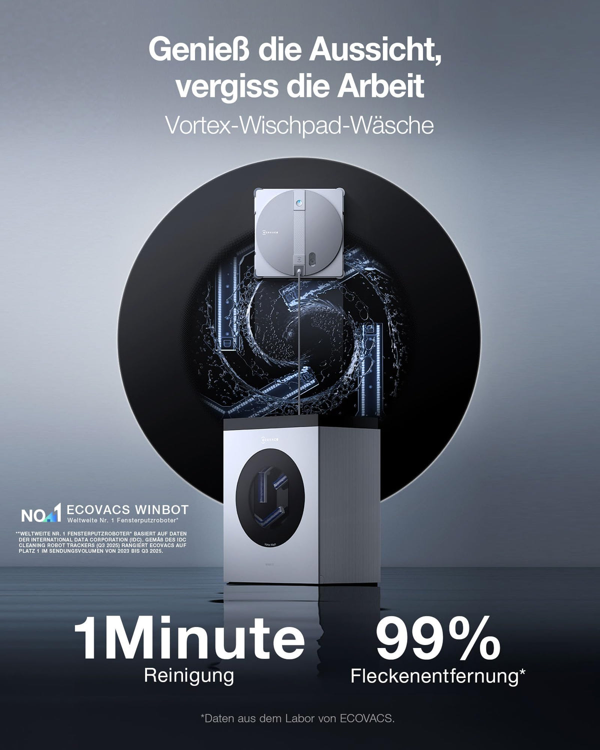 ECOVACS WINBOT W3 OMNI Fensterputzroboter mit Multifunktionsstation, Automatische Reinigung der Wischpads, Intelligente Reinigung entlang der Ränder, Sprühen mit drei Düsen, App-Steuerung