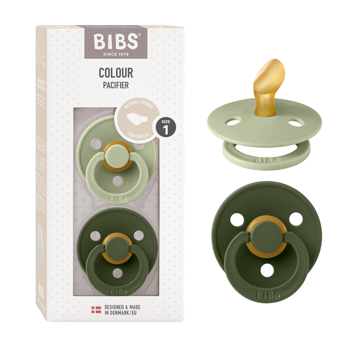 BIBS Colour Schnuller, 0-6 Monate, 2er-Pack, Sage/Hunter Green