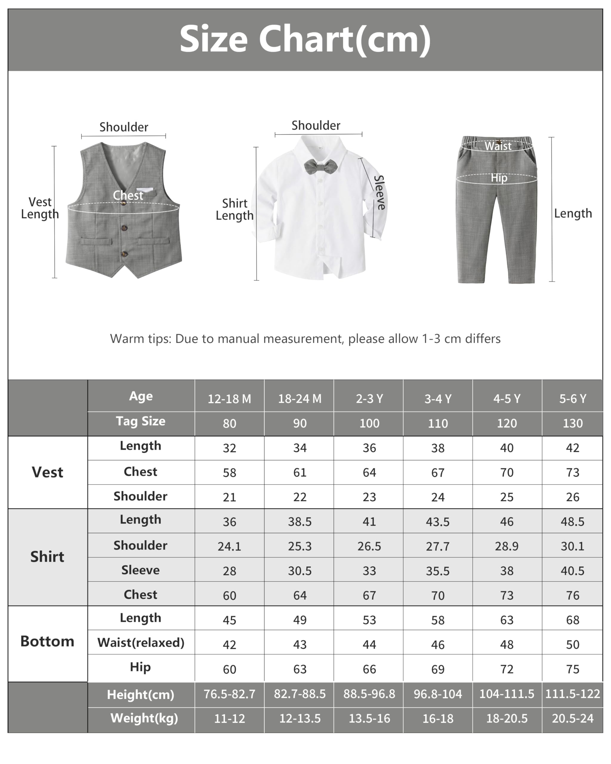 Volunboy Baby Jungen Anzug, Kinder Anzugweste Festliche Hochzeit Kleidung Bekleidung Set 4tlg (3-4 Jahre, Grau, Größe 110)