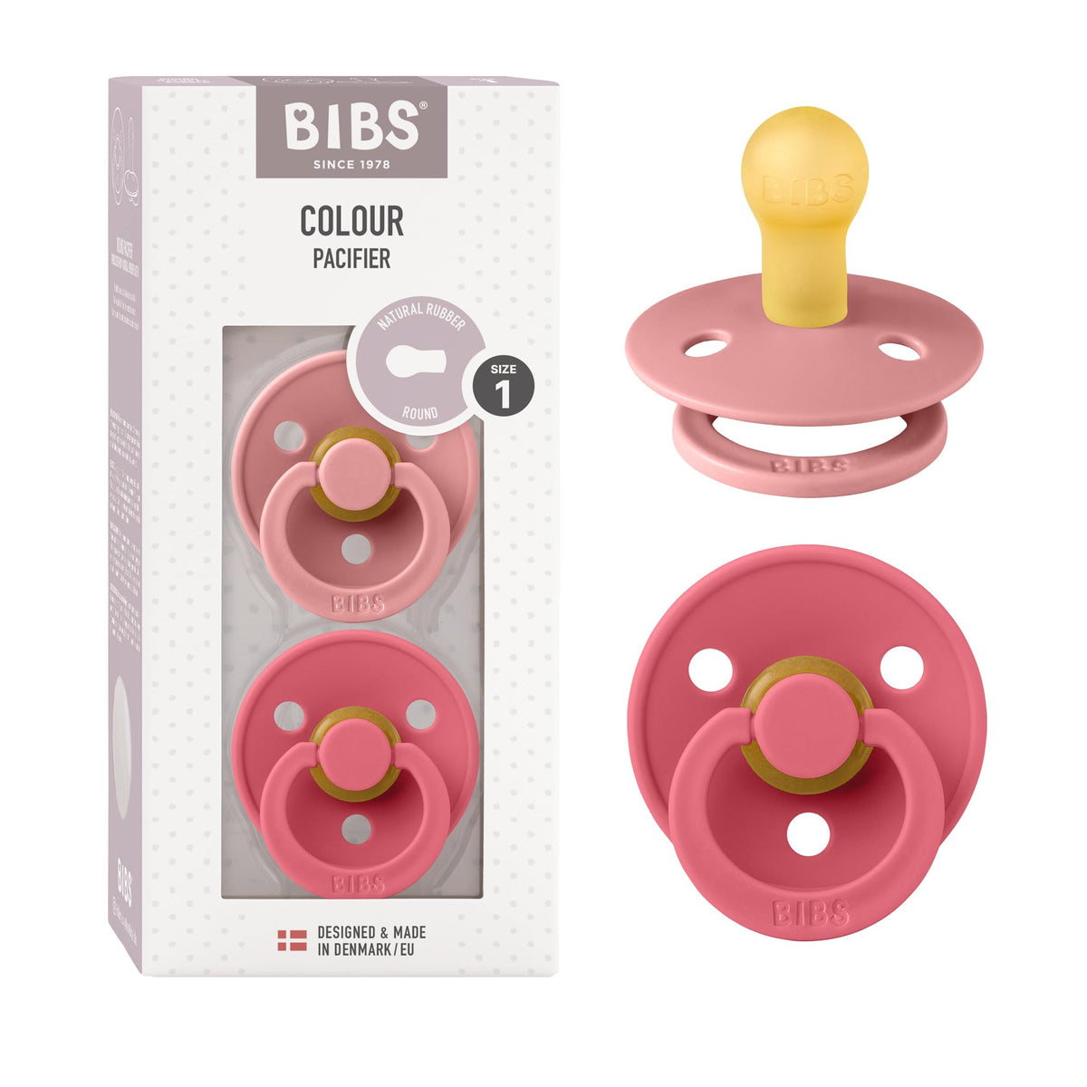BIBS Colour Schnuller, 0-6 Monate, 2er-Pack, Dusty Pink/Cora
