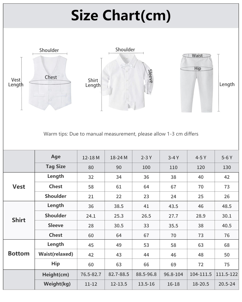 Volunboy Baby Jungen Anzug, Kinder Anzugweste Festliche Hochzeit Kleidung Bekleidung Set 4tlg(Größe 110,3-4 Jahre,Reines Weiß