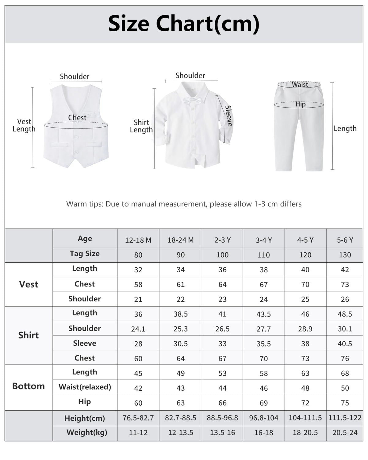Volunboy Baby Jungen Anzug, Kinder Anzugweste Festliche Hochzeit Kleidung Bekleidung Set 4tlg(Größe 110,3-4 Jahre,Reines Weiß