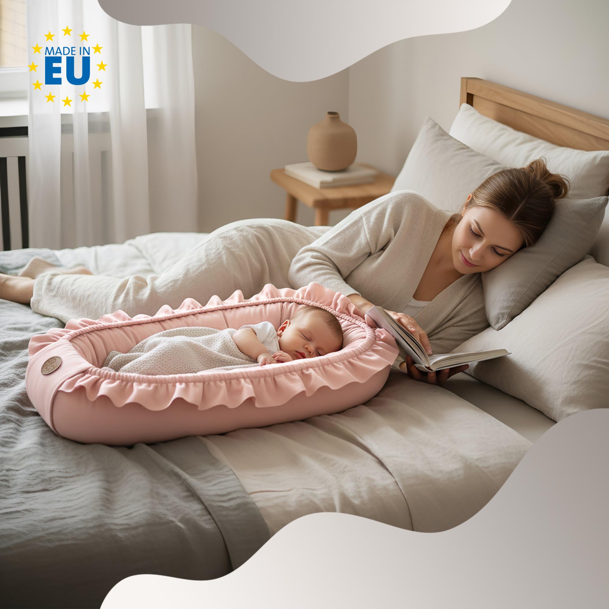 Babynest babynestchen neugeborene 90 x 50 cm baby nestchen tragbar nest für bett kinder kuschelnest coccon für jungen und mädchen schmutziges rosa