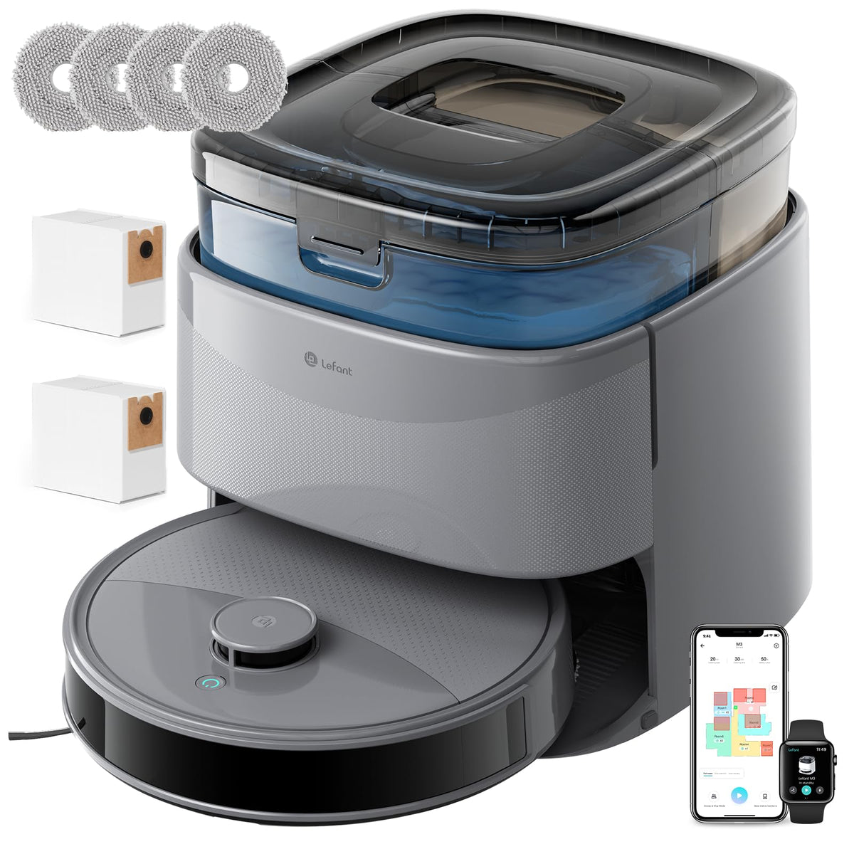 Lefant M3 Saugroboter mit Wischfunktion 12000Pa 45°C Heißwasser-Moppwäsche