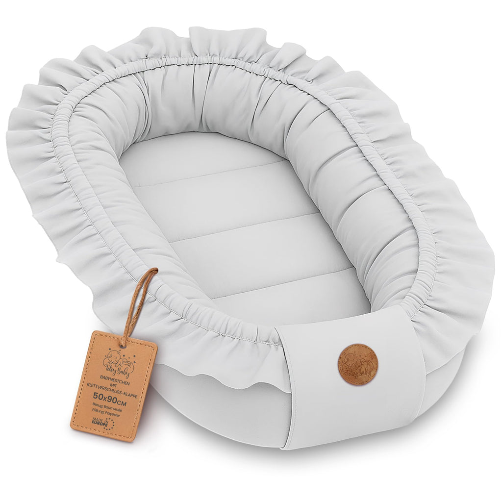 Babynest babynestchen neugeborene 90 x 50 cm baby nestchen tragbar nest für bett kinder kuschelnest coccon für jungen und mädchen gräulich