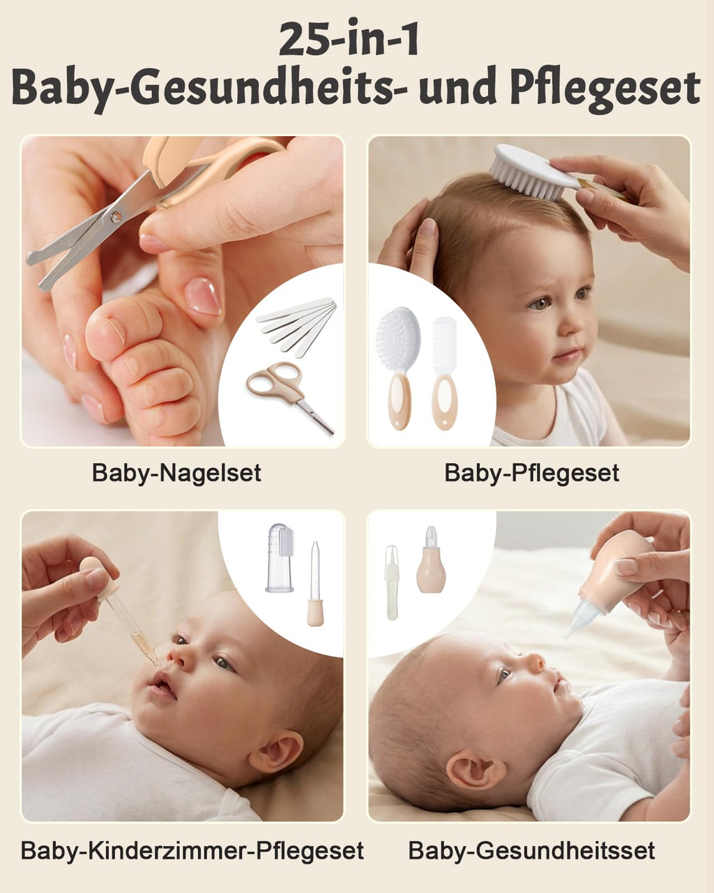 Lictin Baby Nagelfeile Elektrisch, 25 in 1 Baby Nagelset,Khaki