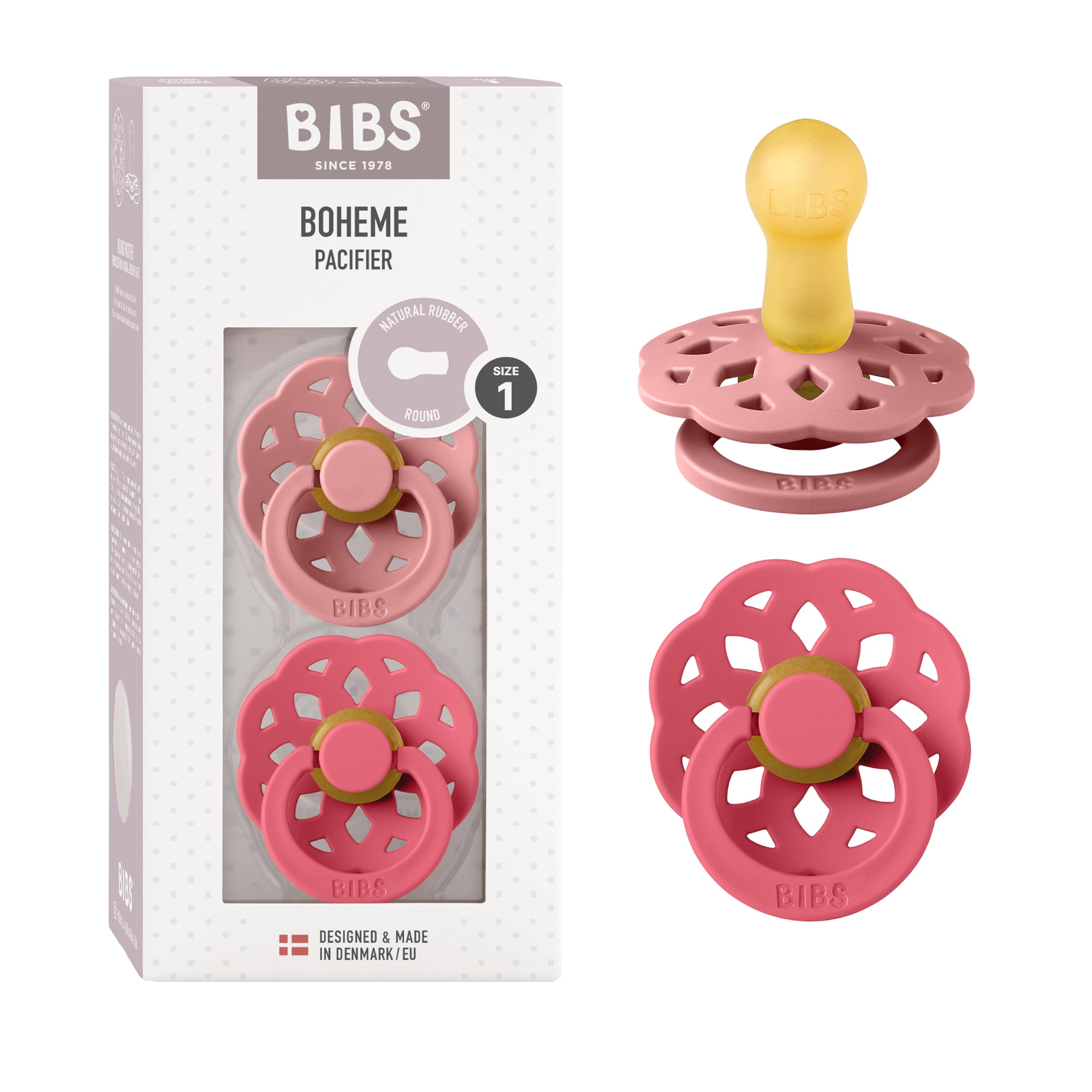 BIBS Boheme Schnuller, 0-6 Monate, 2er-Pack, Dusty Pink/Coral