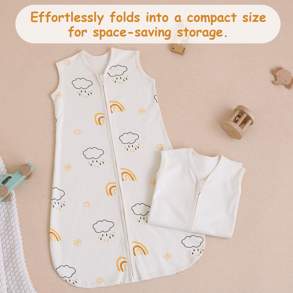 PewinGo Baby Schlafsack 0.5 TOG 2PCS aus 100%-Baumwolle für Neugeborene 0-6 Monate, Doppelreißverschluss, Weich & Atmungsaktiv, Maschinenwaschbar (Beige)