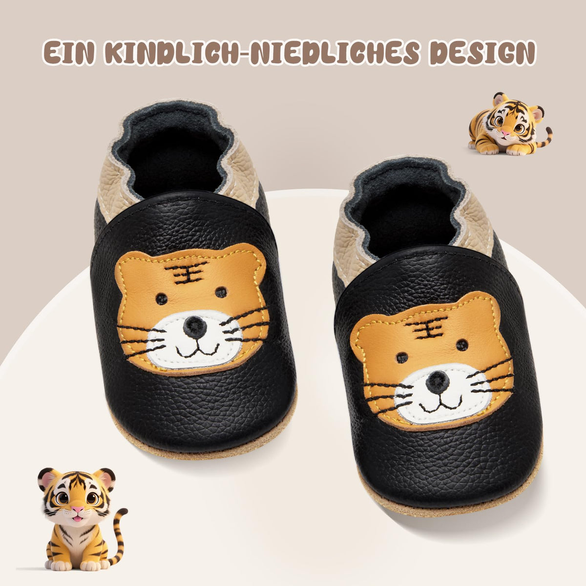 IceUnicorn Krabbelschuhe Baby Lauflernschuhe Jungen Mädchen Weicher Leder Babyhausschuhe Kleinkind Rutschfeste Lederschuhe Baby(Schwarzer Tiger, 12-18 Monate)