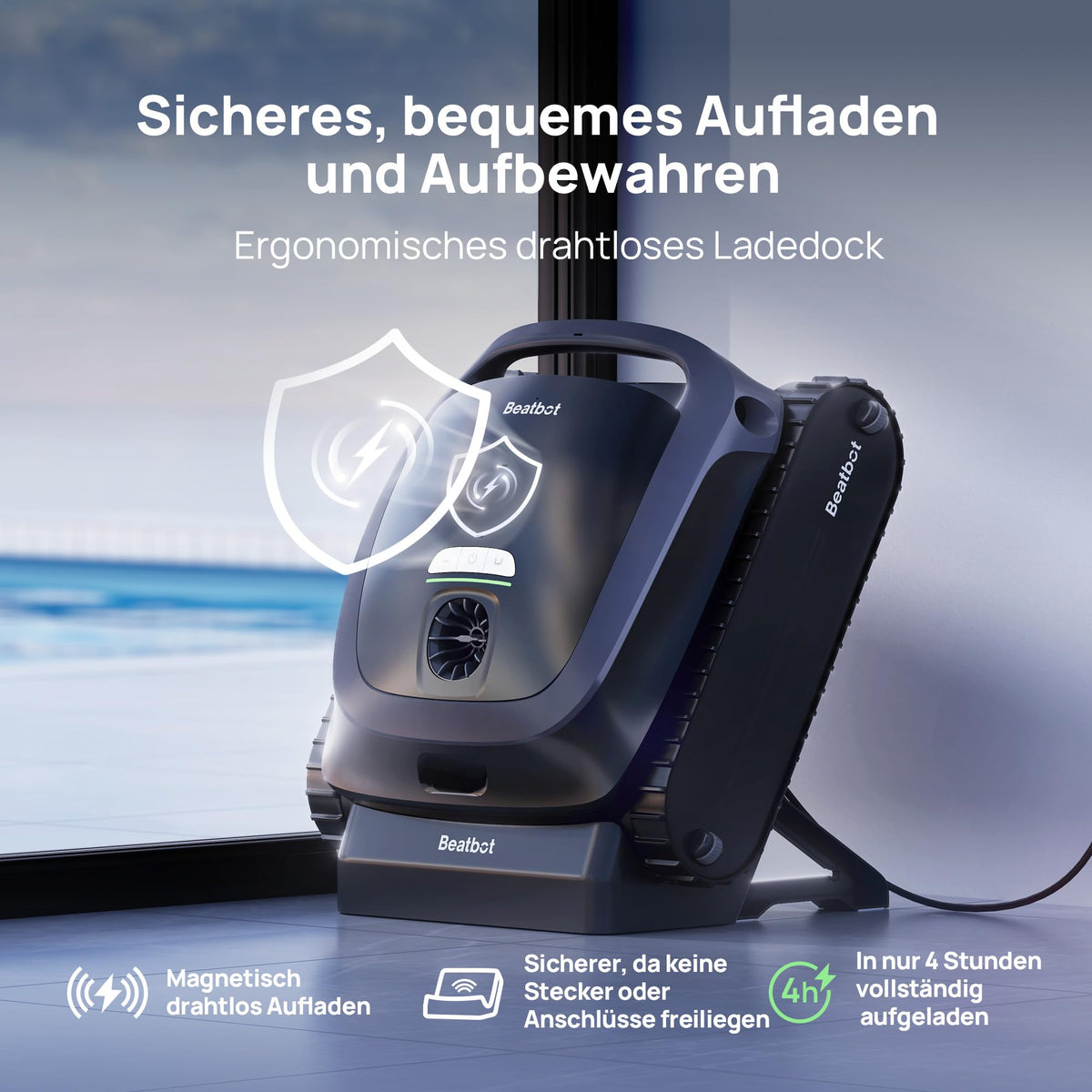 Beatbot AquaSense 2 Poolroboter, Oberflächen-Parkfunktion, Fenstergrau
