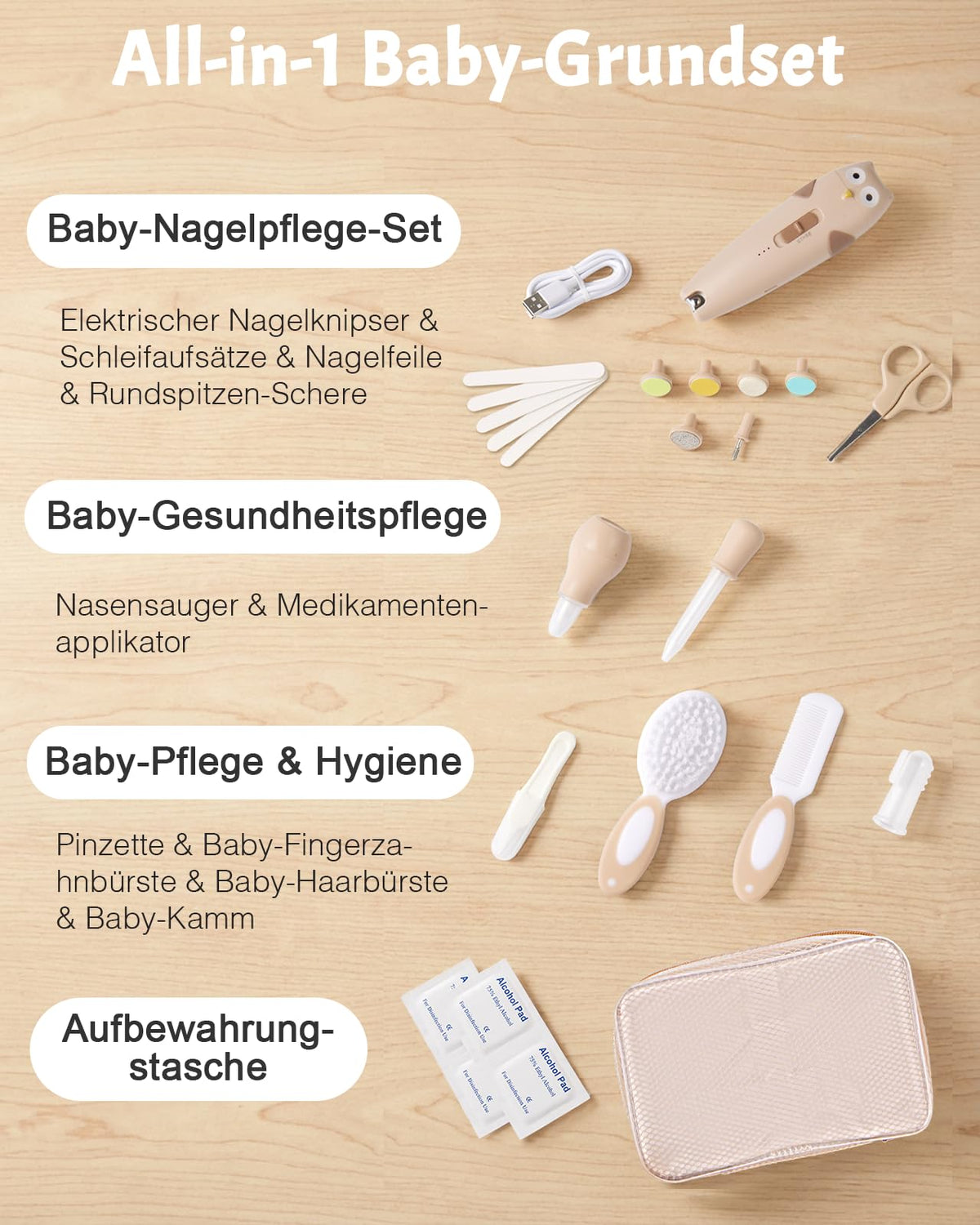 Lictin Baby Nagelfeile Elektrisch, 25 in 1 Baby Nagelset,Khaki