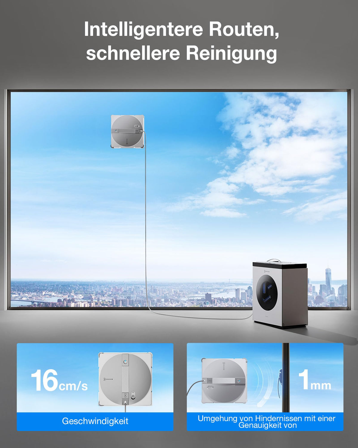 ECOVACS WINBOT W3 OMNI Fensterputzroboter mit Multifunktionsstation, Automatische Reinigung der Wischpads, Intelligente Reinigung entlang der Ränder, Sprühen mit drei Düsen, App-Steuerung