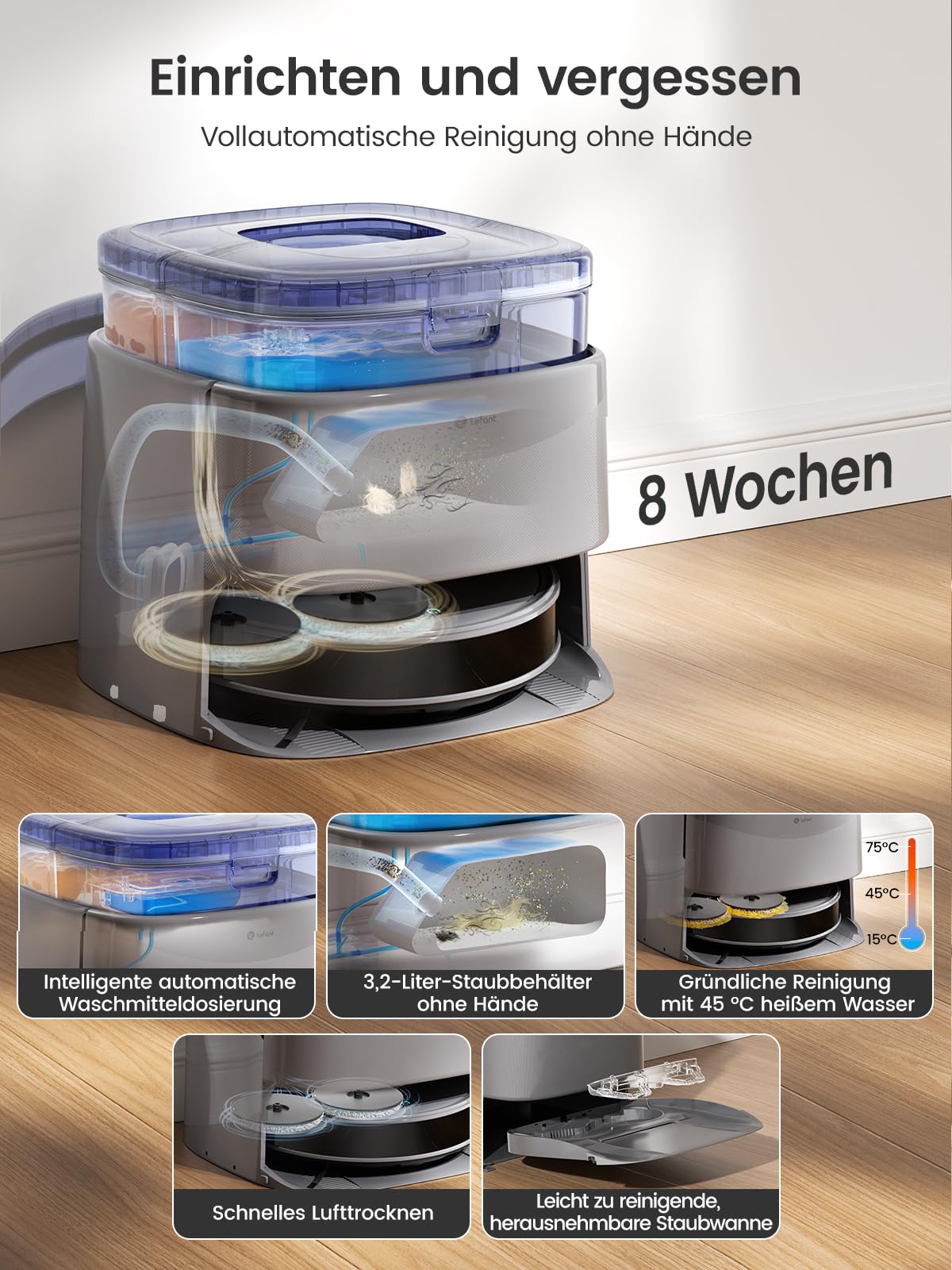 Lefant M3 Saugroboter mit Wischfunktion 12000Pa 45°C Heißwasser-Moppwäsche