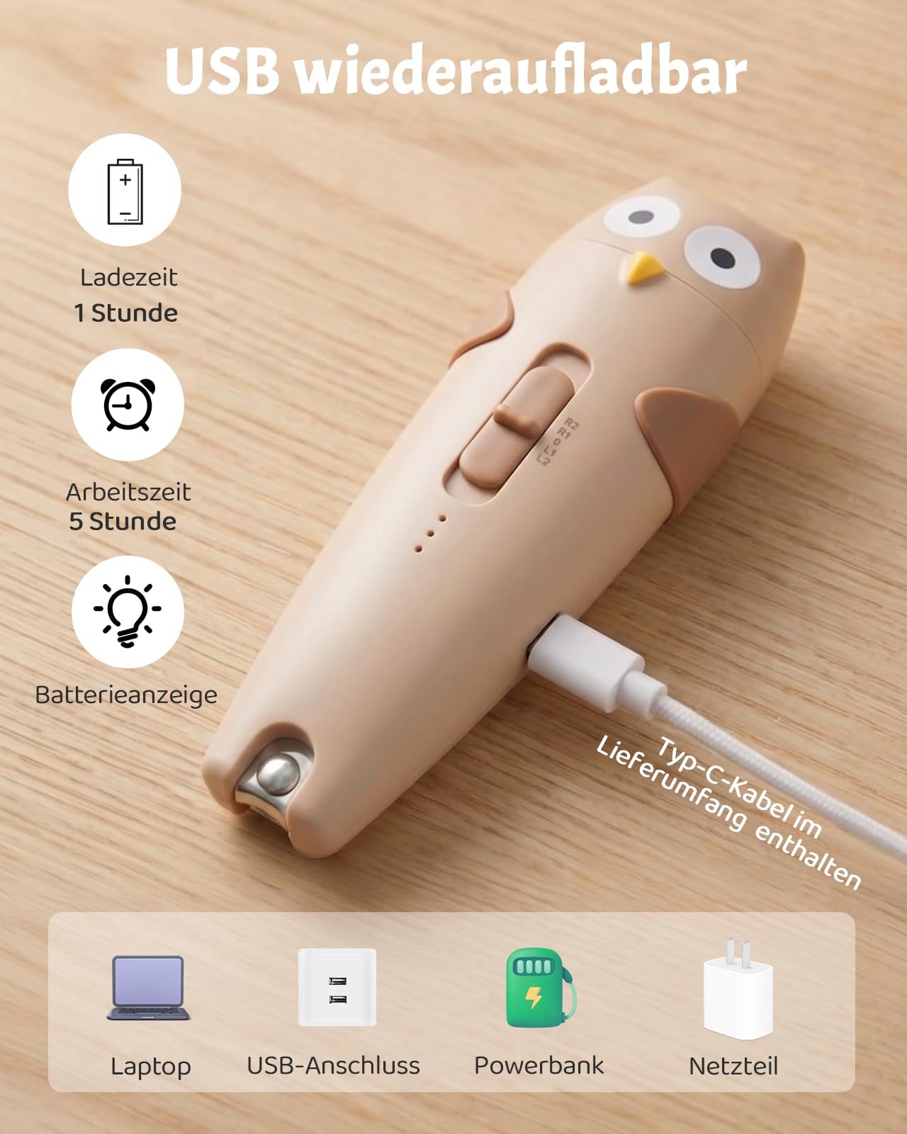 Lictin Baby Nagelfeile Elektrisch, 25 in 1 Baby Nagelset,Khaki
