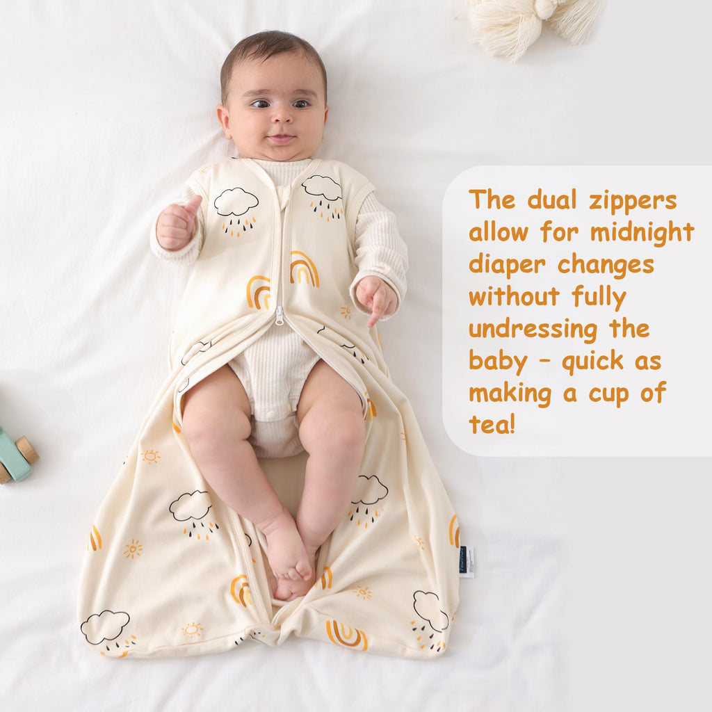 PewinGo Baby Schlafsack 0.5 TOG 2PCS aus 100%-Baumwolle für Neugeborene 0-6 Monate, Doppelreißverschluss, Weich & Atmungsaktiv, Maschinenwaschbar (Beige)