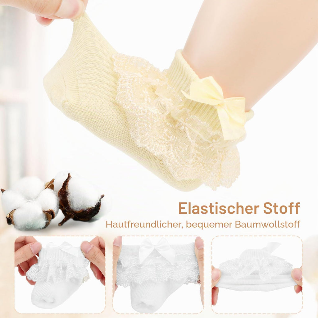 DRESHOW Säugling Spitze Schleife Socken Baby Rüschen Spitze Socken Neugeborene Kleinkinder Mädchen Socken Knöchel Kleid Socke