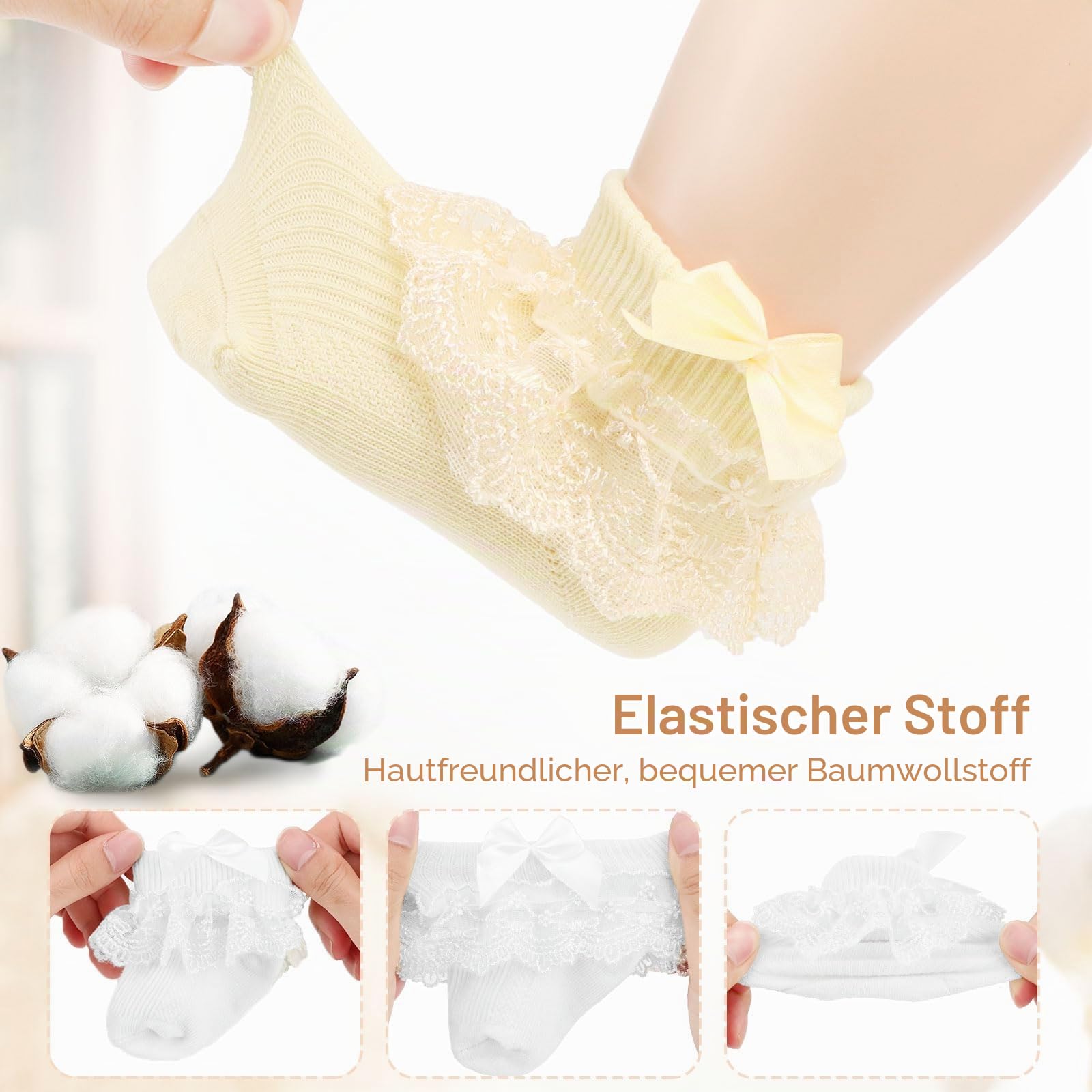 DRESHOW Säugling Spitze Schleife Socken Baby Rüschen Spitze Socken Neugeborene Kleinkinder Mädchen Socken Knöchel Kleid Socke
