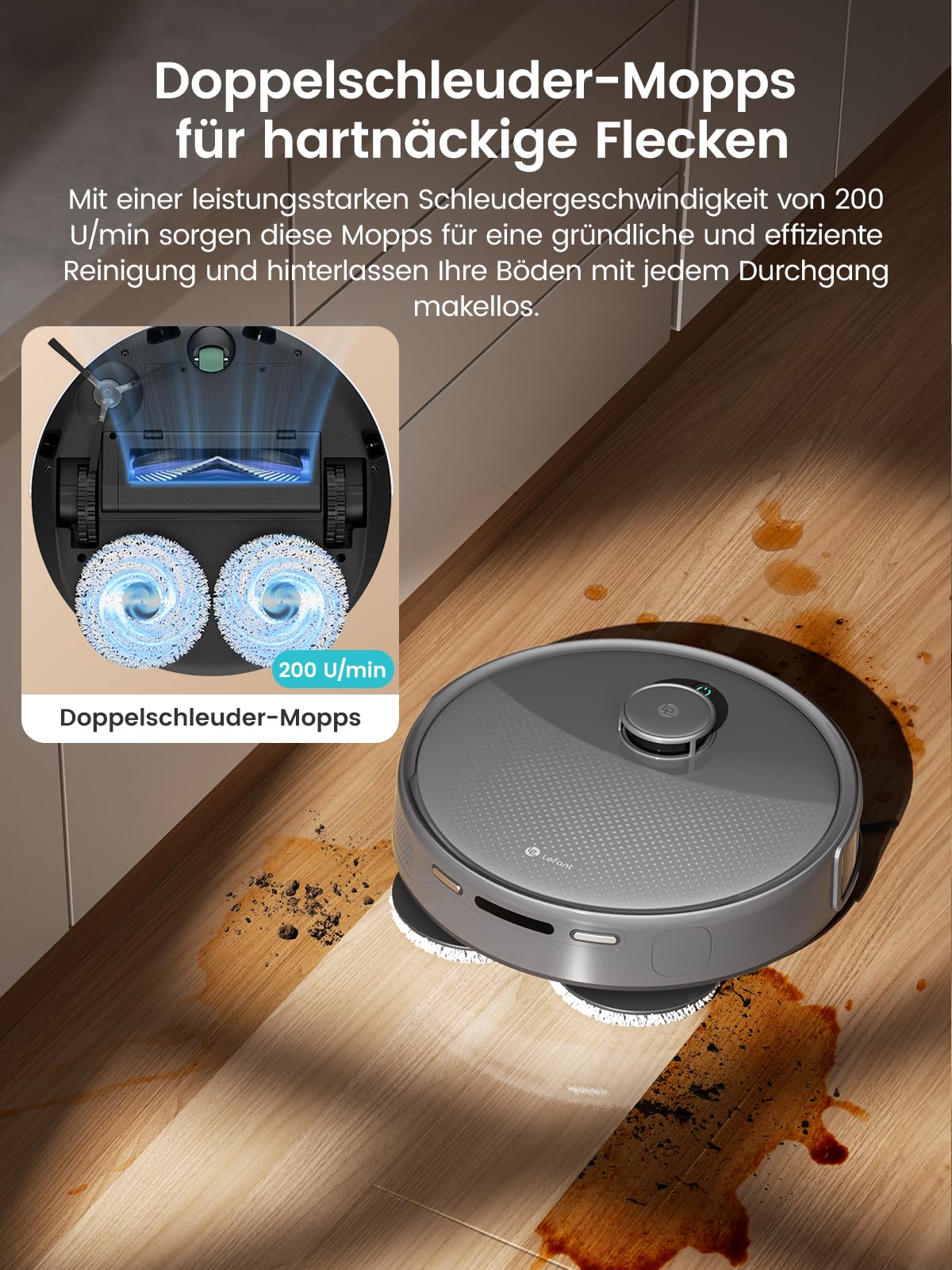 Lefant M3 Saugroboter mit Wischfunktion 12000Pa 45°C Heißwasser-Moppwäsche