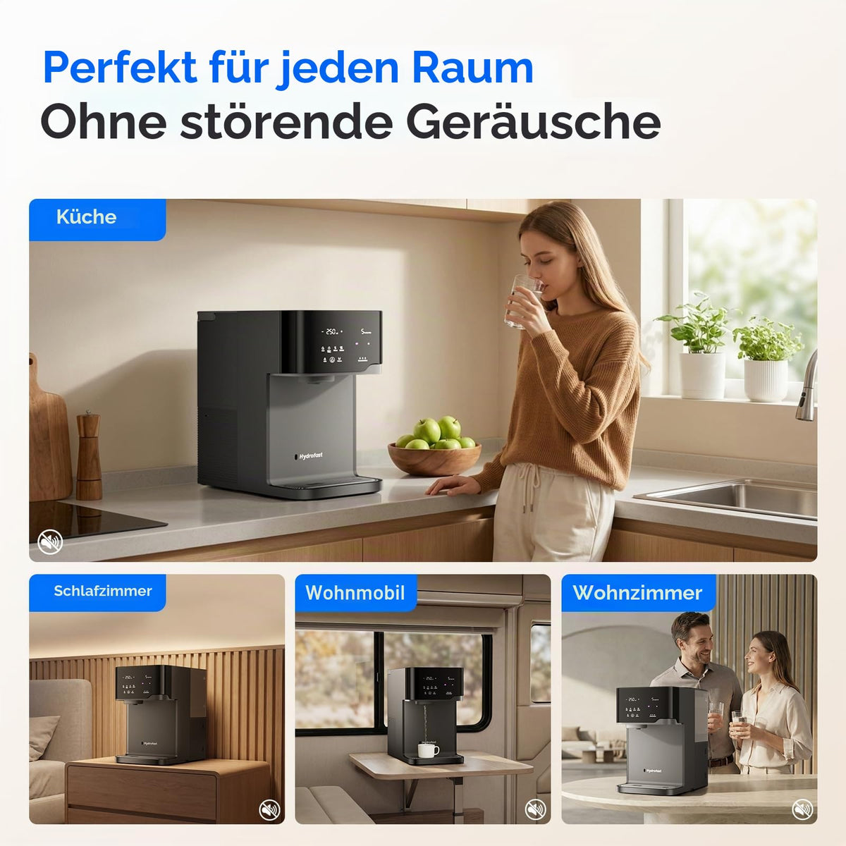 Hydrofast Osmoseanlage Wasserbar mit Wassersprudler, Auftisch Heißwasserspender & Eiswasserspender, 6-Stufen RO Wasserfilter ohne Festwasseranschluss für Zuhause & Büro, 5L