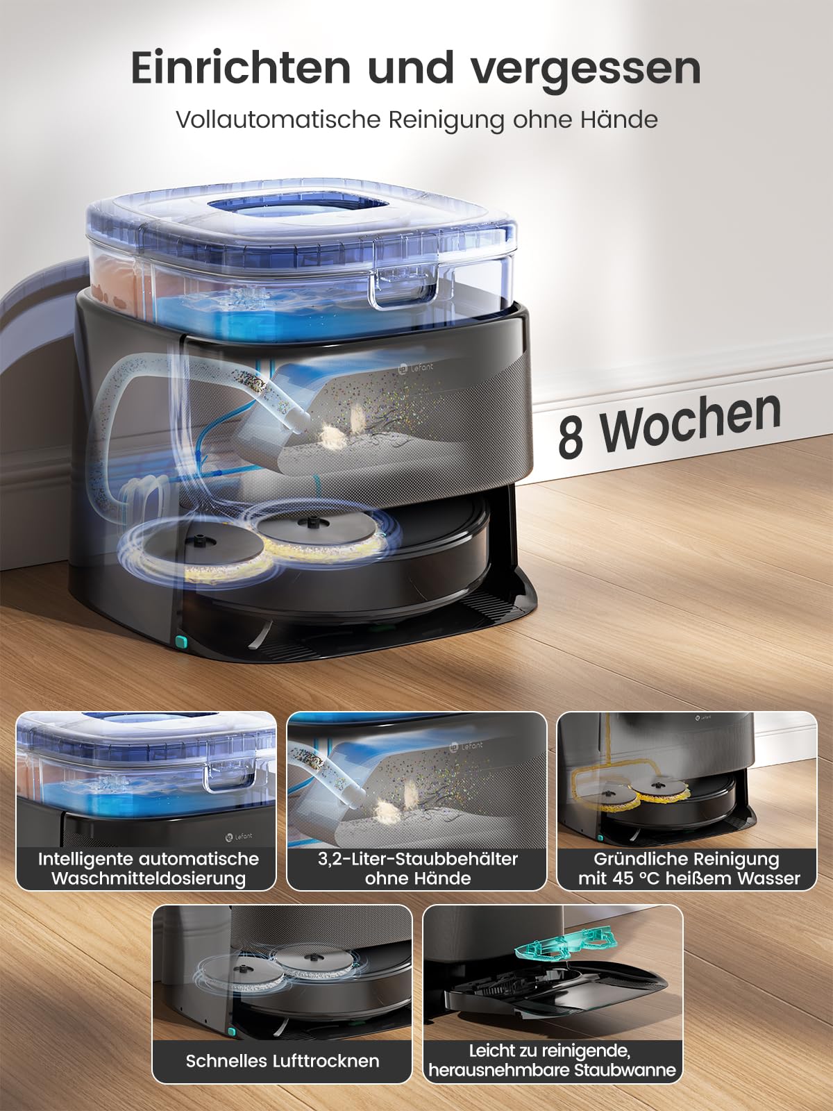 Lefant M3 Saugroboter mit Wischfunktion 45°C Heißwasser-Moppwäsche 12000Pa
