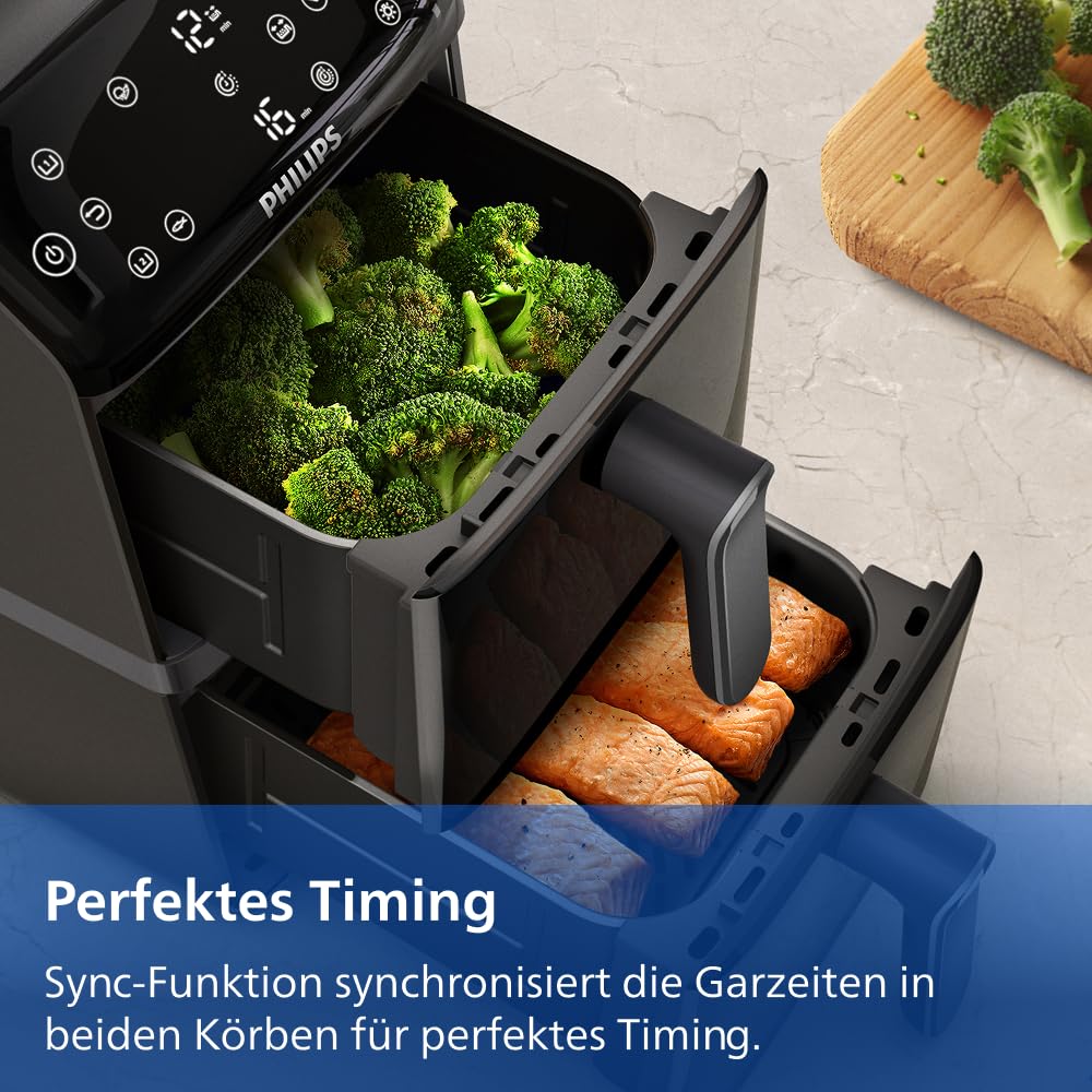 Philips Stacked Airfryer 4000 Serie Heißluftfritteuse, Schwarz/Grau, 10 L