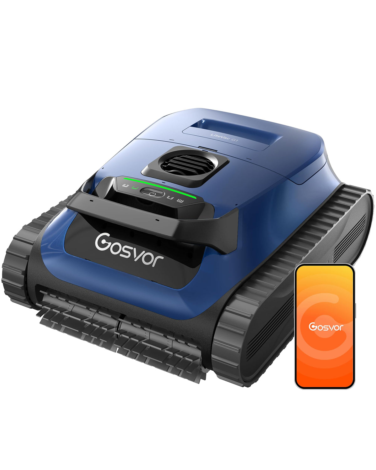 (2026 Neu) Gosvor Poolroboter Wand und Boden, Wasserlinie, Flachzone 4-in-1, Bis zu 200 Min. Laufzeit, Leichtgewicht 6,9 KG, 3μm Ultrafeiner Filter, Poolsuager Akku für Pools bis zu 200 m², Dunkelblau