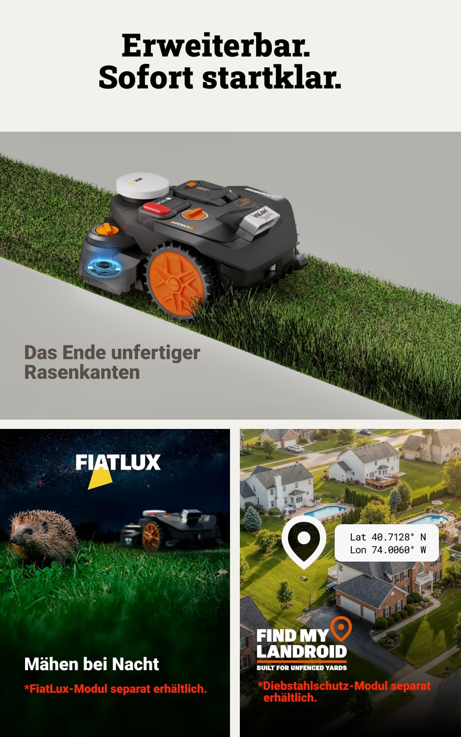 Worx Vision Cloud WR306E, 2WD Mähroboter ohne Begrenzungskabel, 600 m²